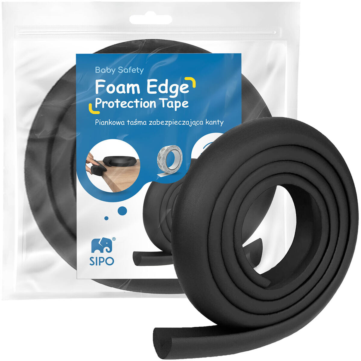 Sipo Ochranná páska penová pre ochranu hrán a rohov nábytku, 2m, ČIERNA