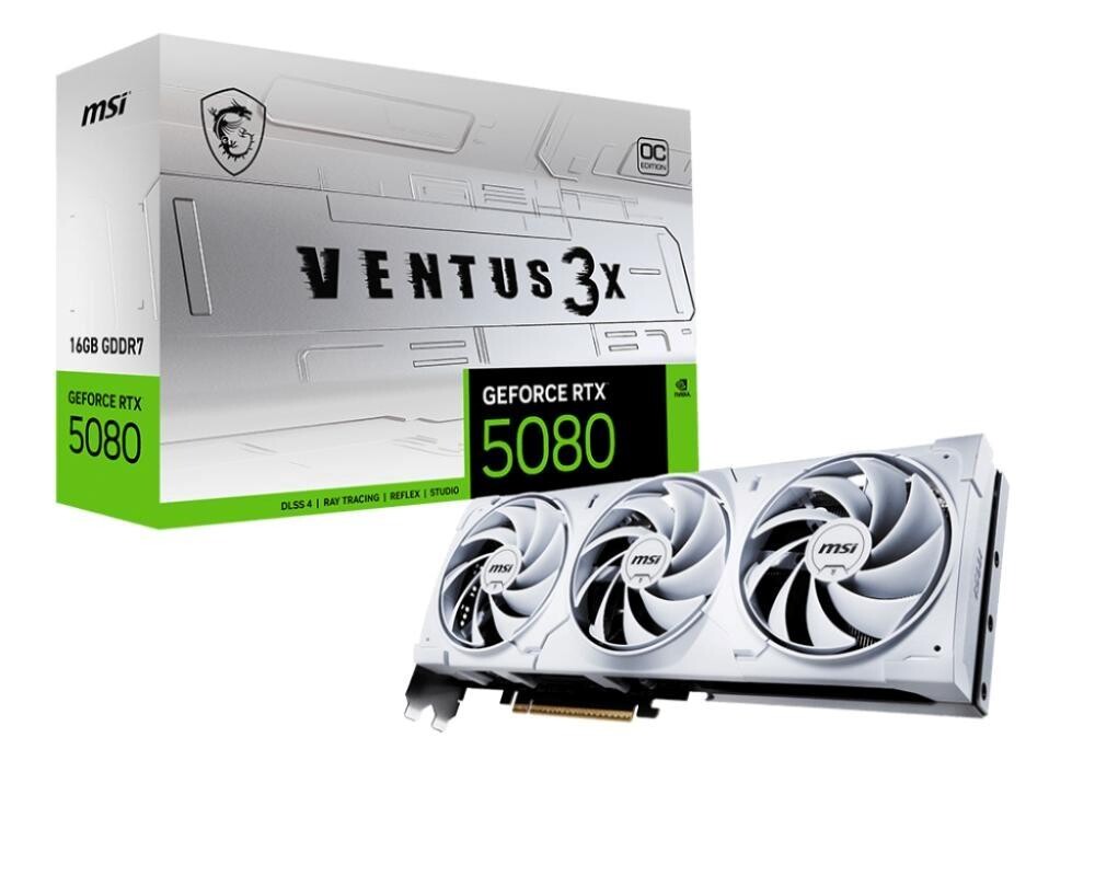 MSI VGA NVIDIA GeForce RTX 5080 16G VENTUS 3X OC WHITE, RTX 5080, 16GB GDDR7, 3xDP, 1xHDMI