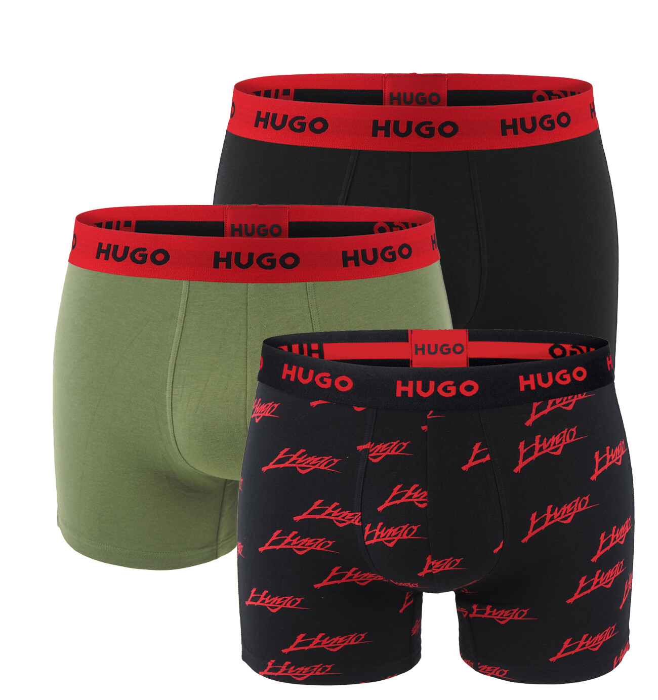 HUGO - boxerky 3PACK cotton stretch classic fit red logo HUGO & dark color