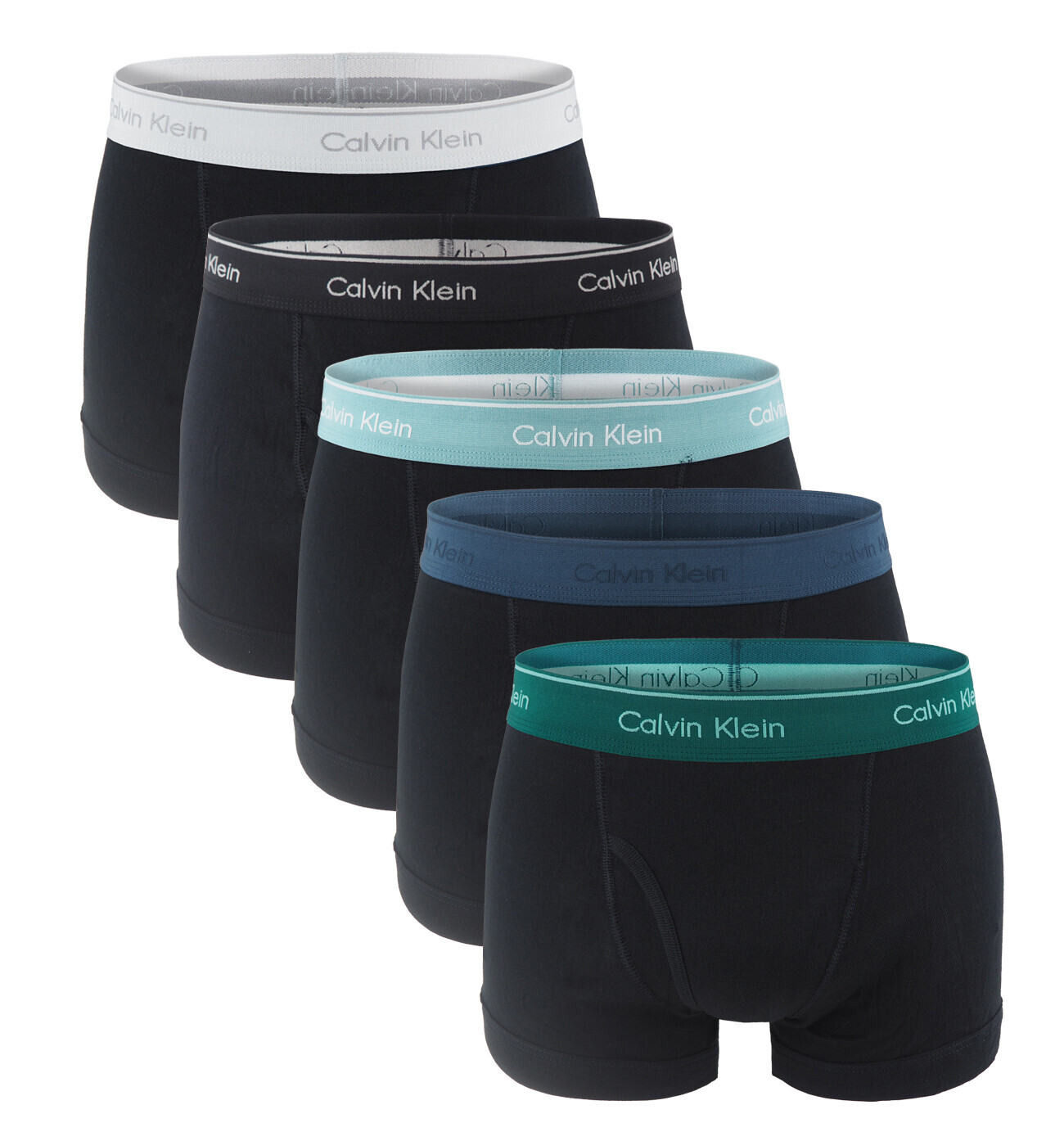 CALVIN KLEIN - boxerky 5PACK 100% pure cotton black / forest waist