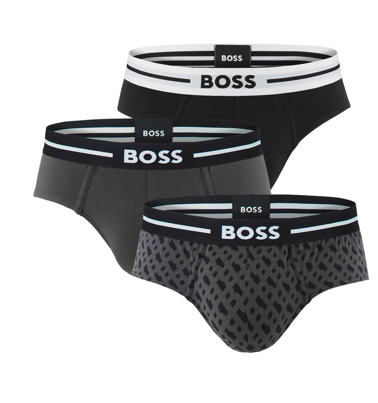 BOSS - slipy 3PACK eco friendly organic cotton BOLD B logo & gray