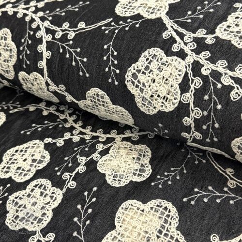 Bavlnená látka JEANS EMBROIDERY Flora design F