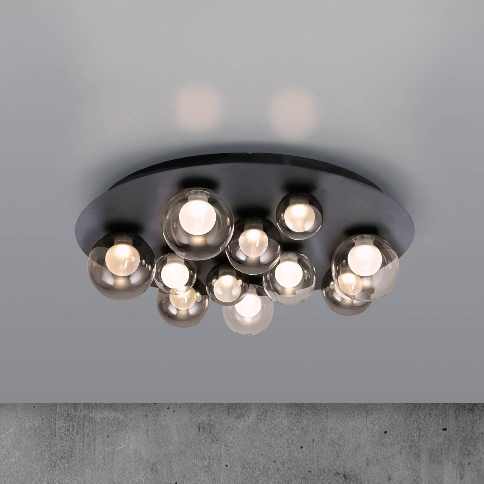 PURE stropné LED svetlo Popup, sivá/dymovo sivá, Ø 60 cm, 11-pl.