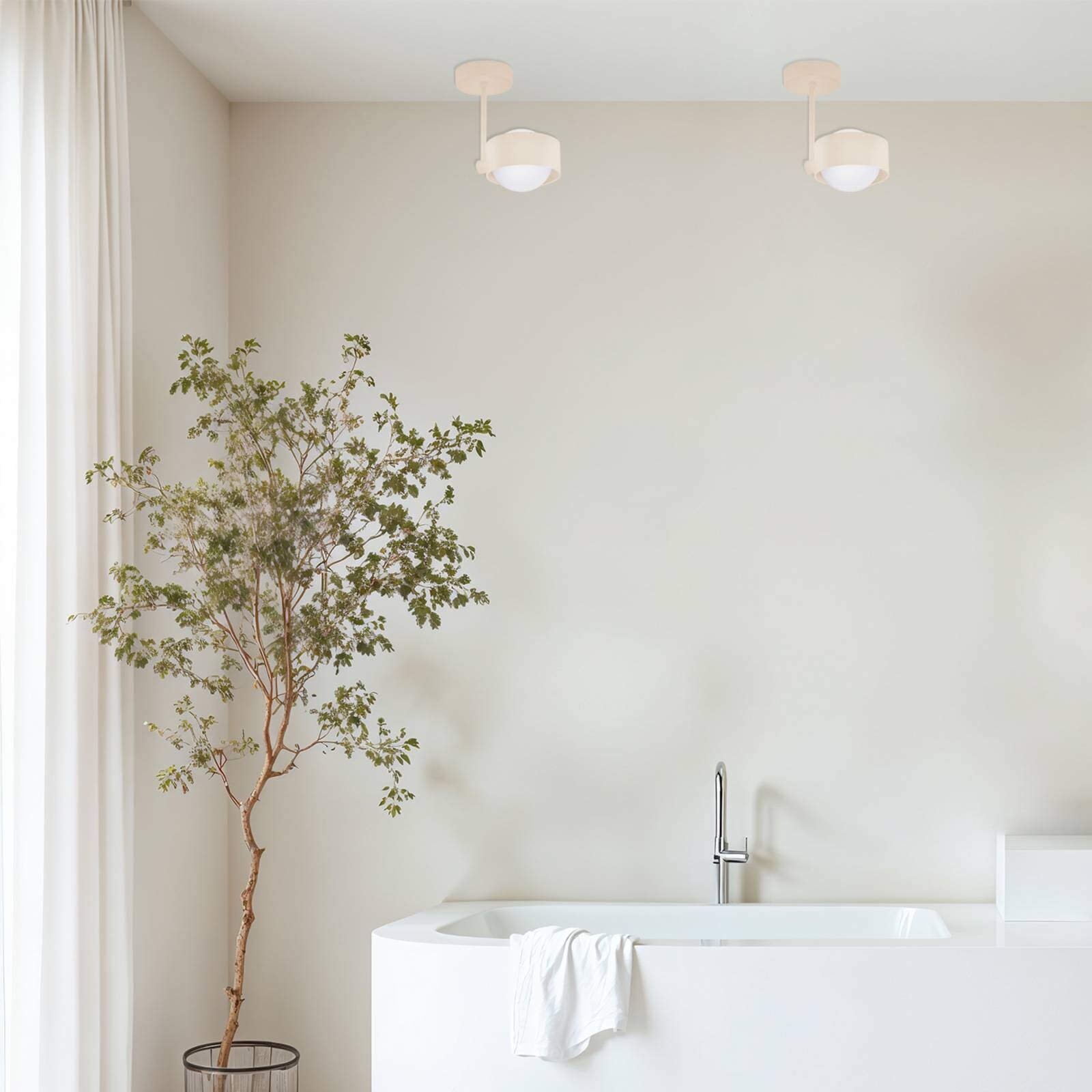 Stropné svietidlo Mado, béžové, 1-pl., výška 21 cm, oceľ/sklo