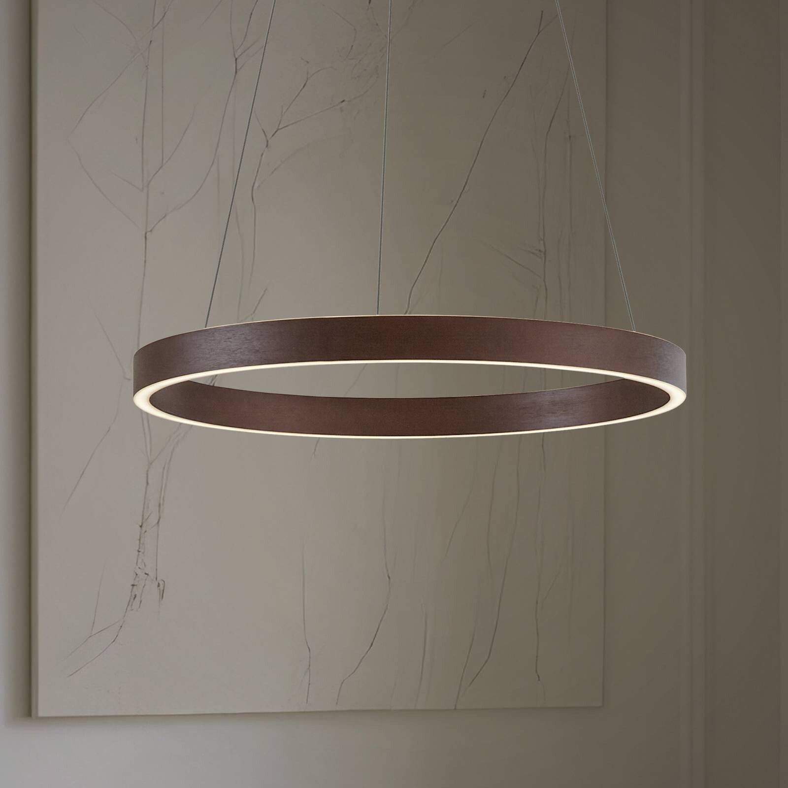 Lucande LED závesné svietidlo Yonam, Ø 60 cm, 1-pl., hnedé, CCT