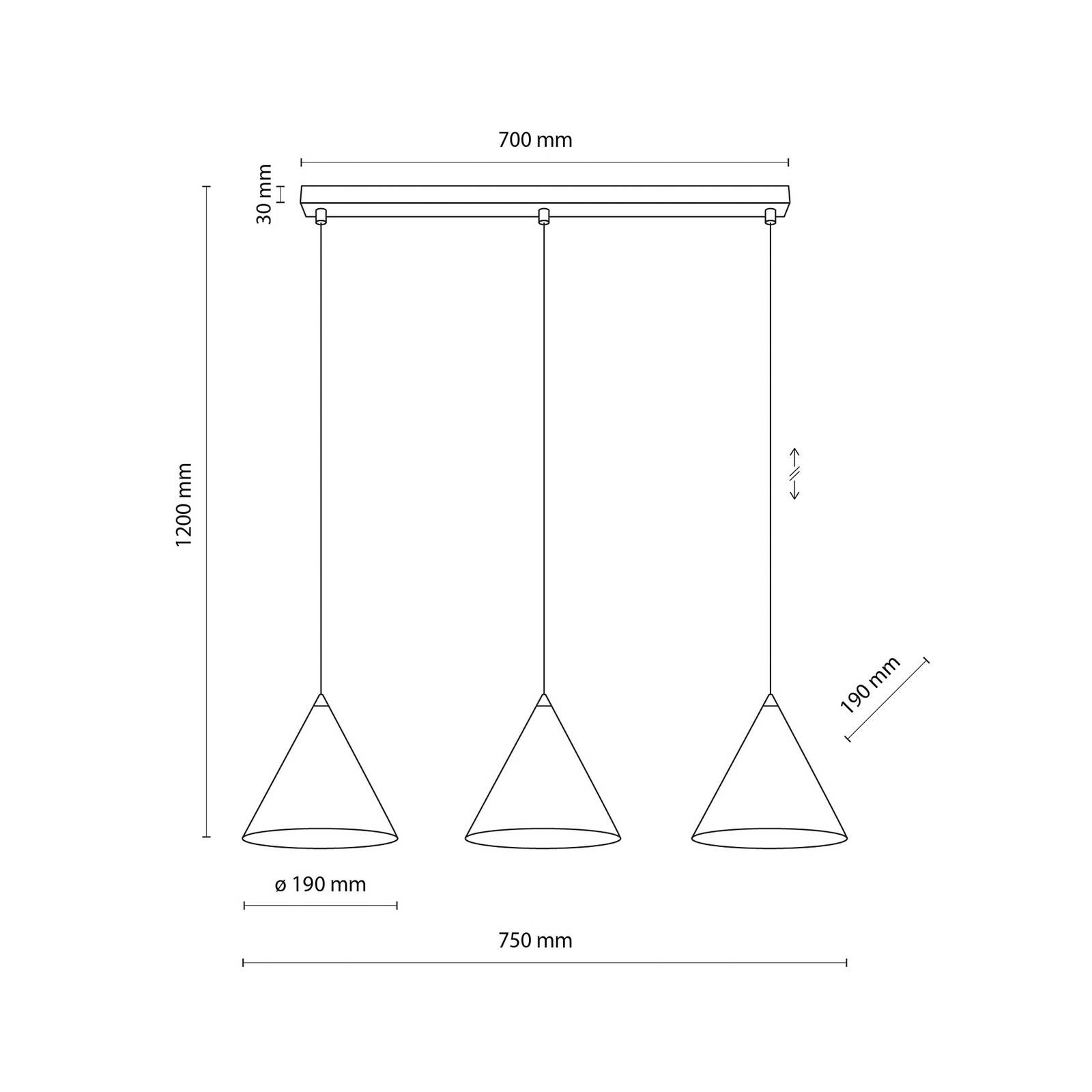 Závesné svietidlo Cono, 3-pl., čierne, E27