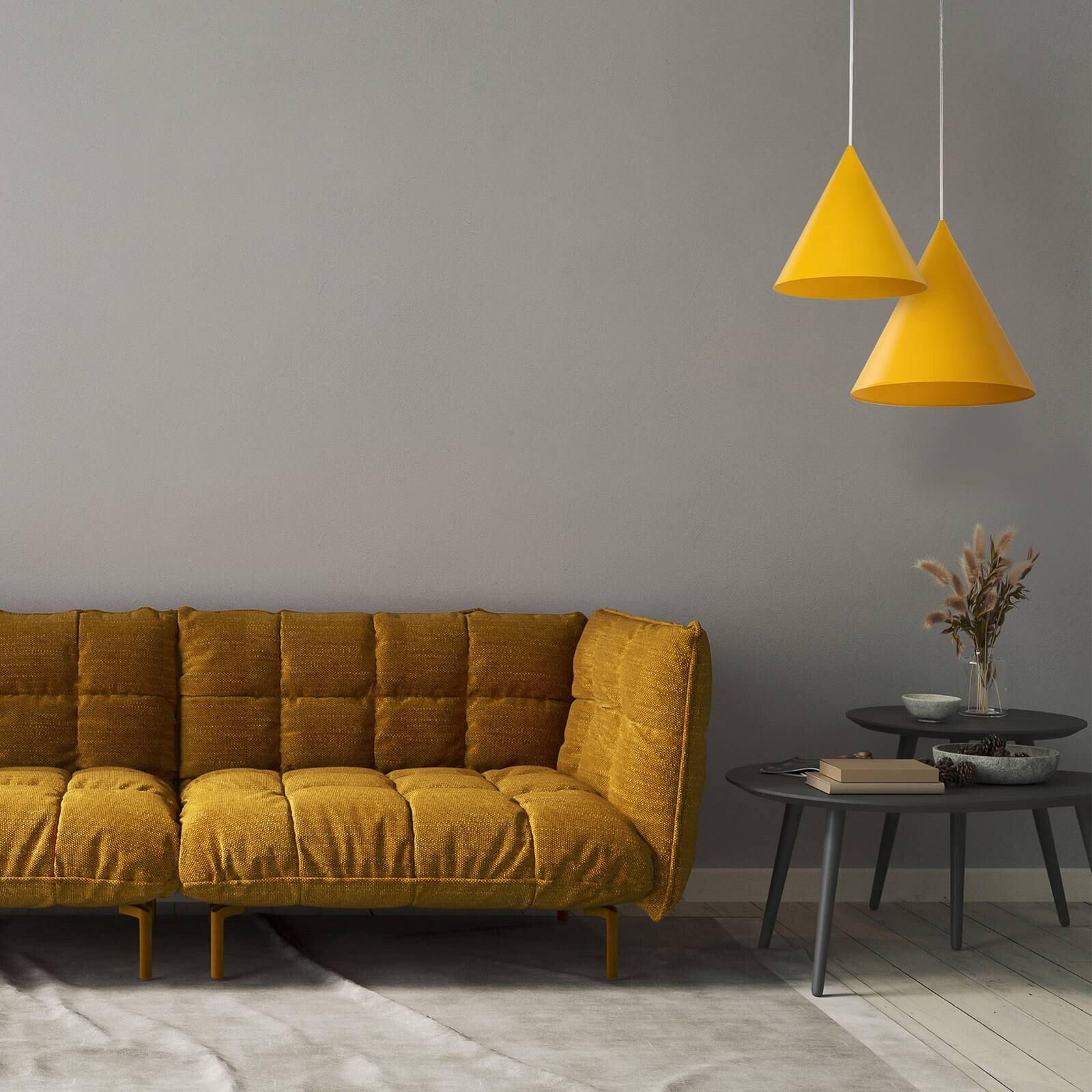 Závesné svietidlo Cono, 1-pl. , Ø 25 cm, žlté, E27