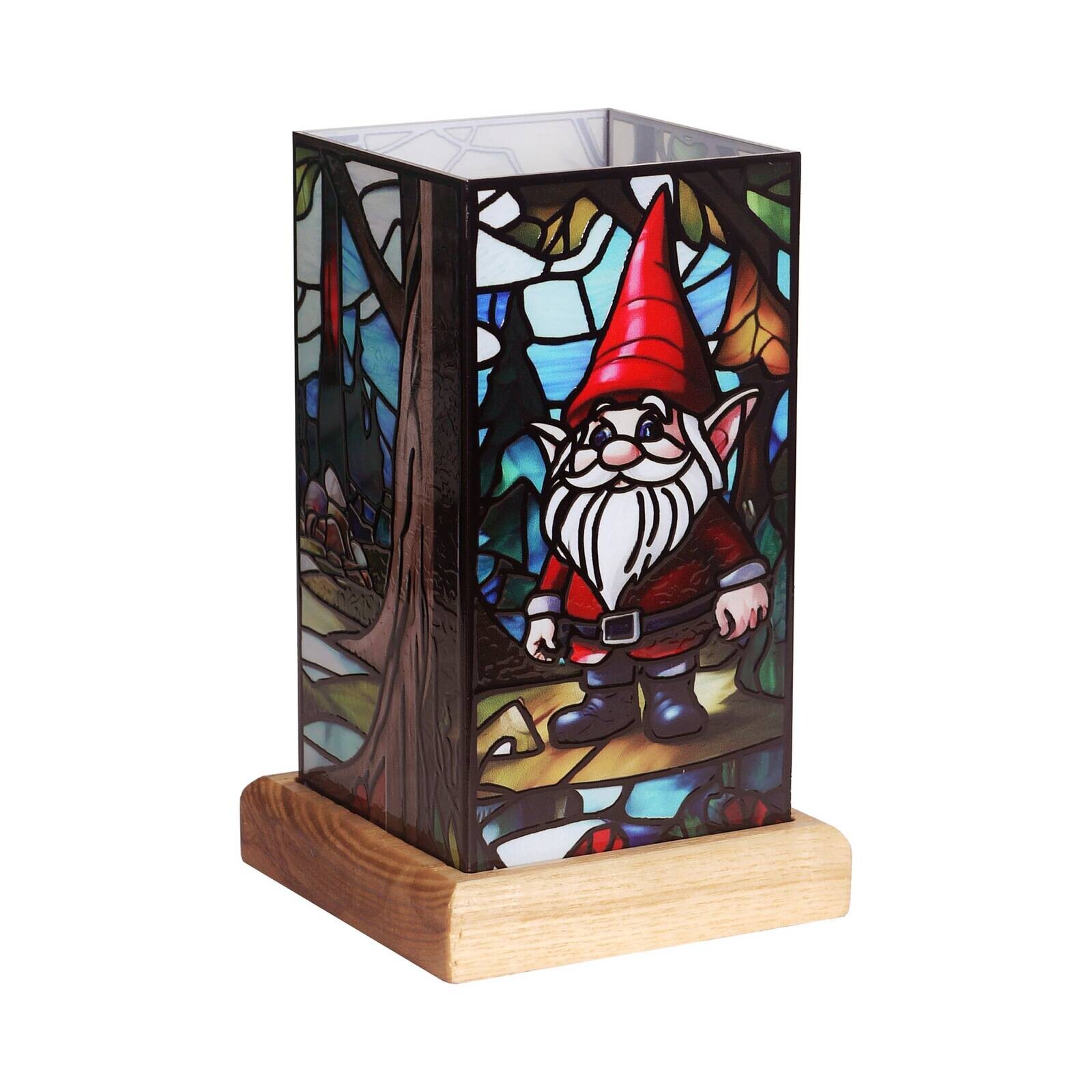 Stolová LED lampa Art Light Zwerg, drevená podstava, akryl, farebná