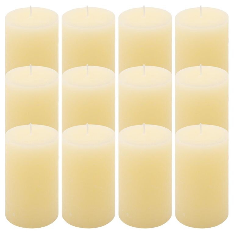 Krémová parafínová sviečka rustikálna 11,5 cm,40h, sada 12ks