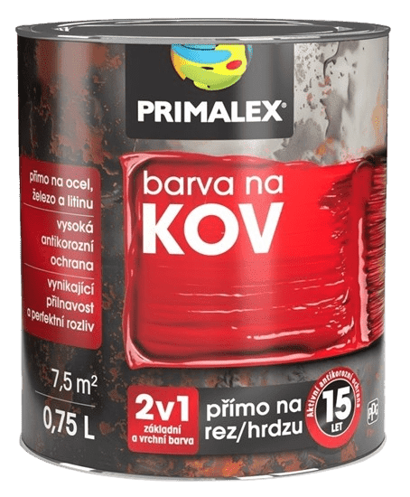 PRIMALEX 2v1 - Základná a vrchná farba na kov v jednom (RAL 9016M - biela dopravná matná, 2,5 L)