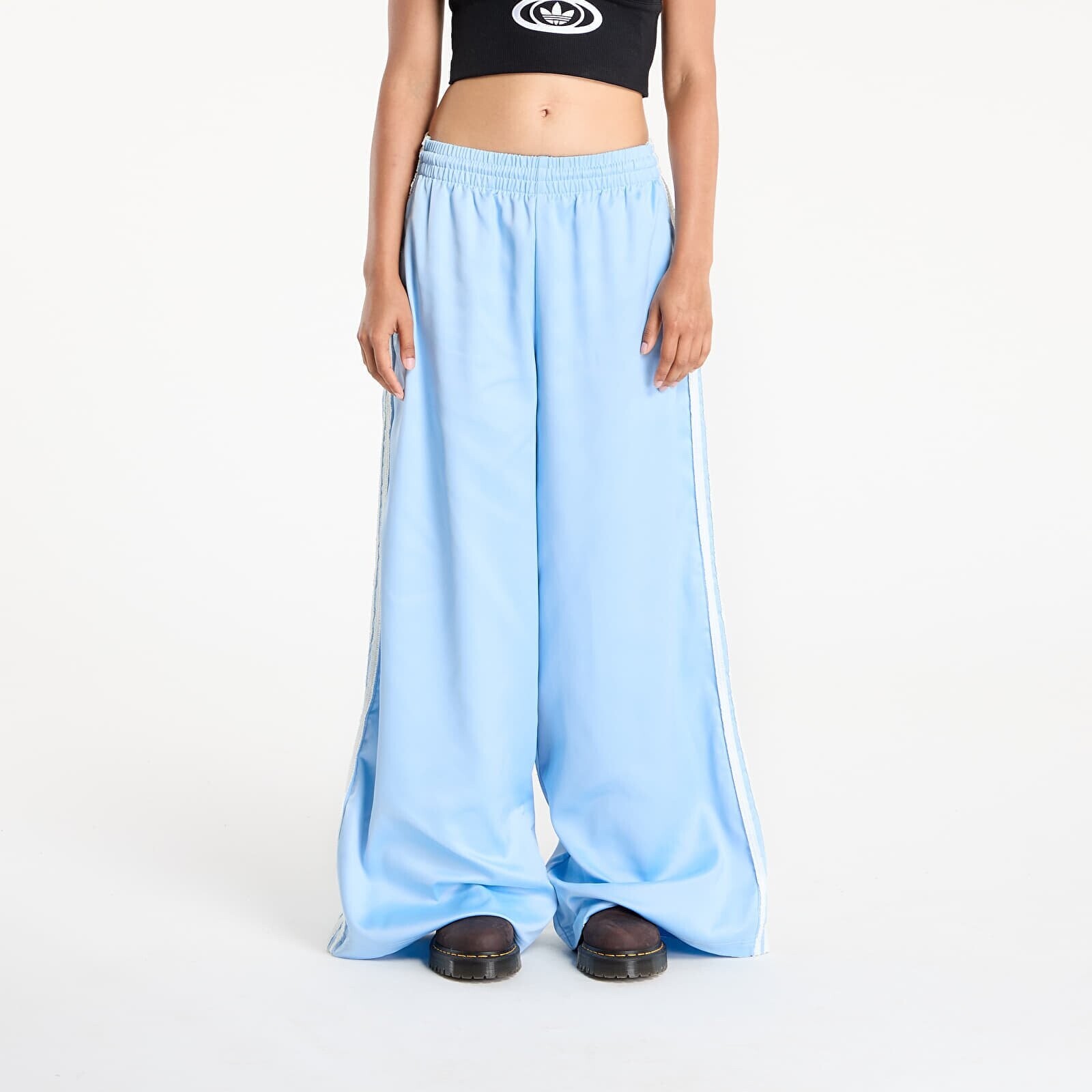 Kalhoty adidas Originals Satin Wide Leg Tracksuit Bottoms Ruffle 3-Stripes Clear Sky XL