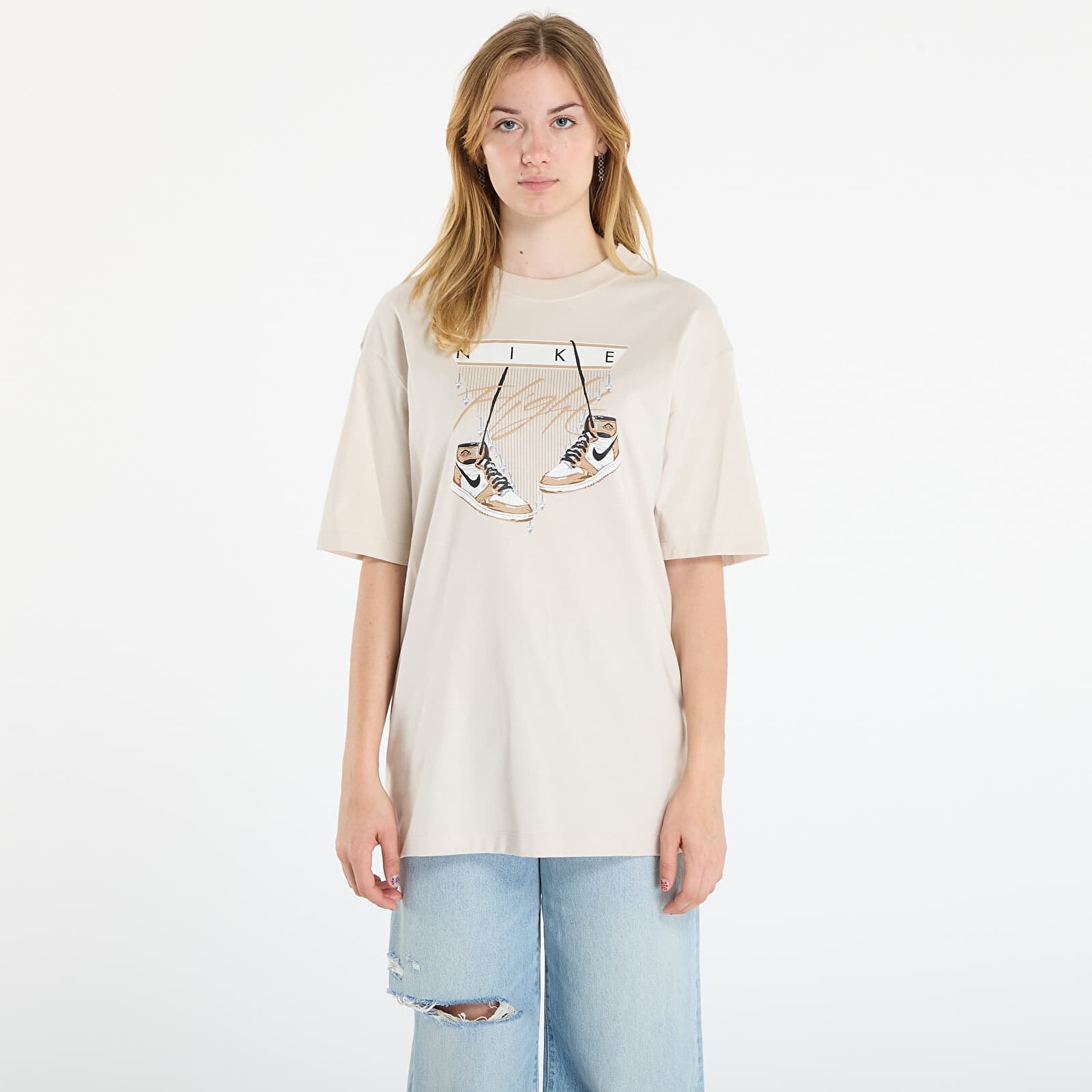 Tričko Jordan Flight Women's Oversized T-Shirt Lt Orewood Brn/ Sail/ Black L