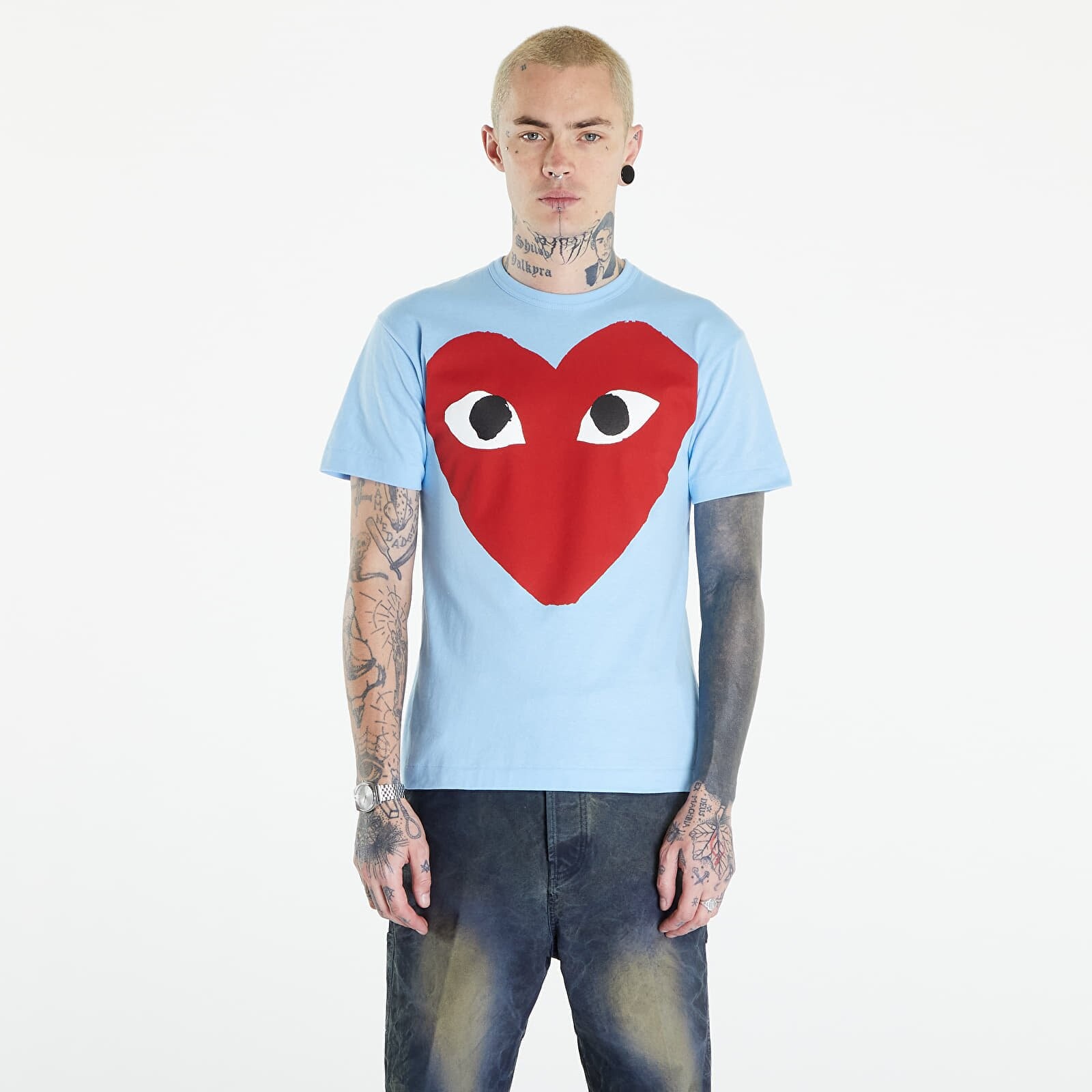 Tričko Comme des Garçons PLAY Short Sleeve Logo Print T-Shirt UNISEX Blue M