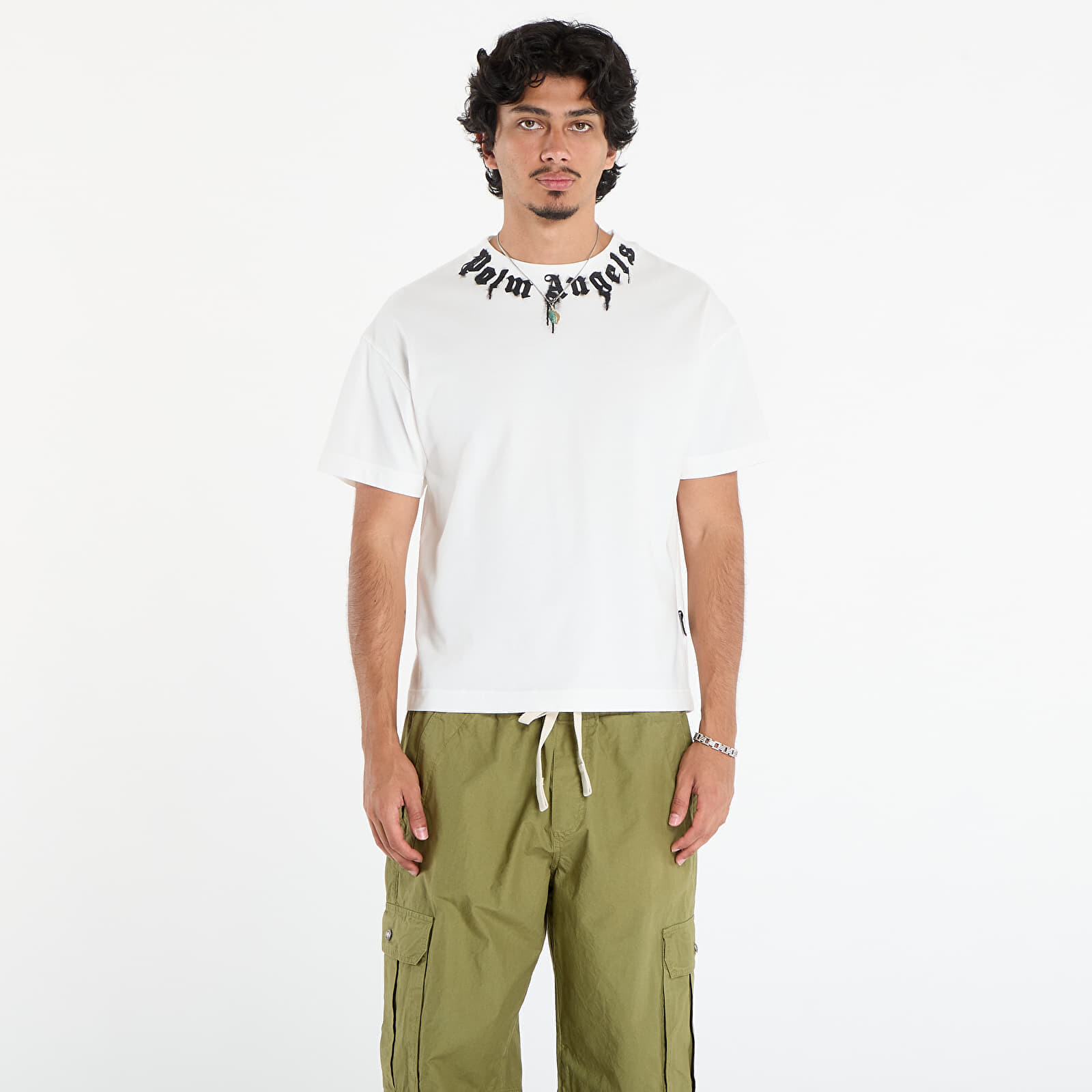 Tričko Palm Angels Neck Logo Reg Tee Off White/ Black S