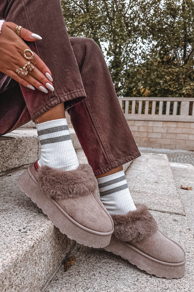 Boto Dámske snehule na platforme s kožušinou a výšivkou tmavobéžové Querina