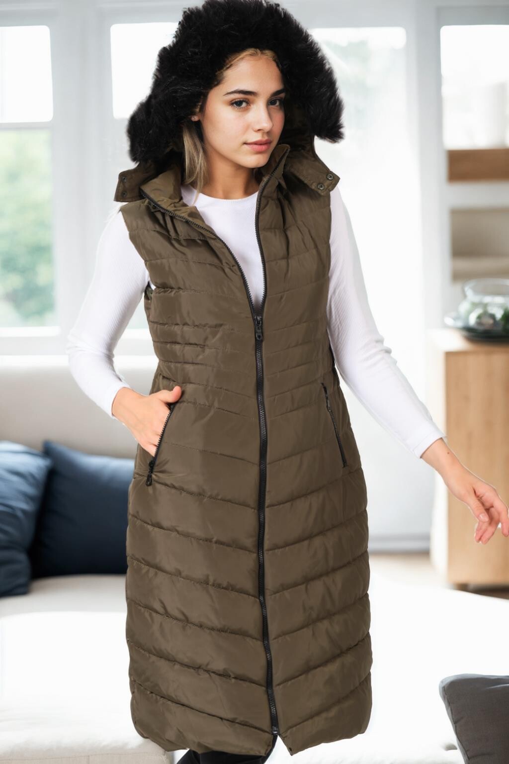 Z9752 DEWBERRY WOMEN'S VEST-KHAKI
