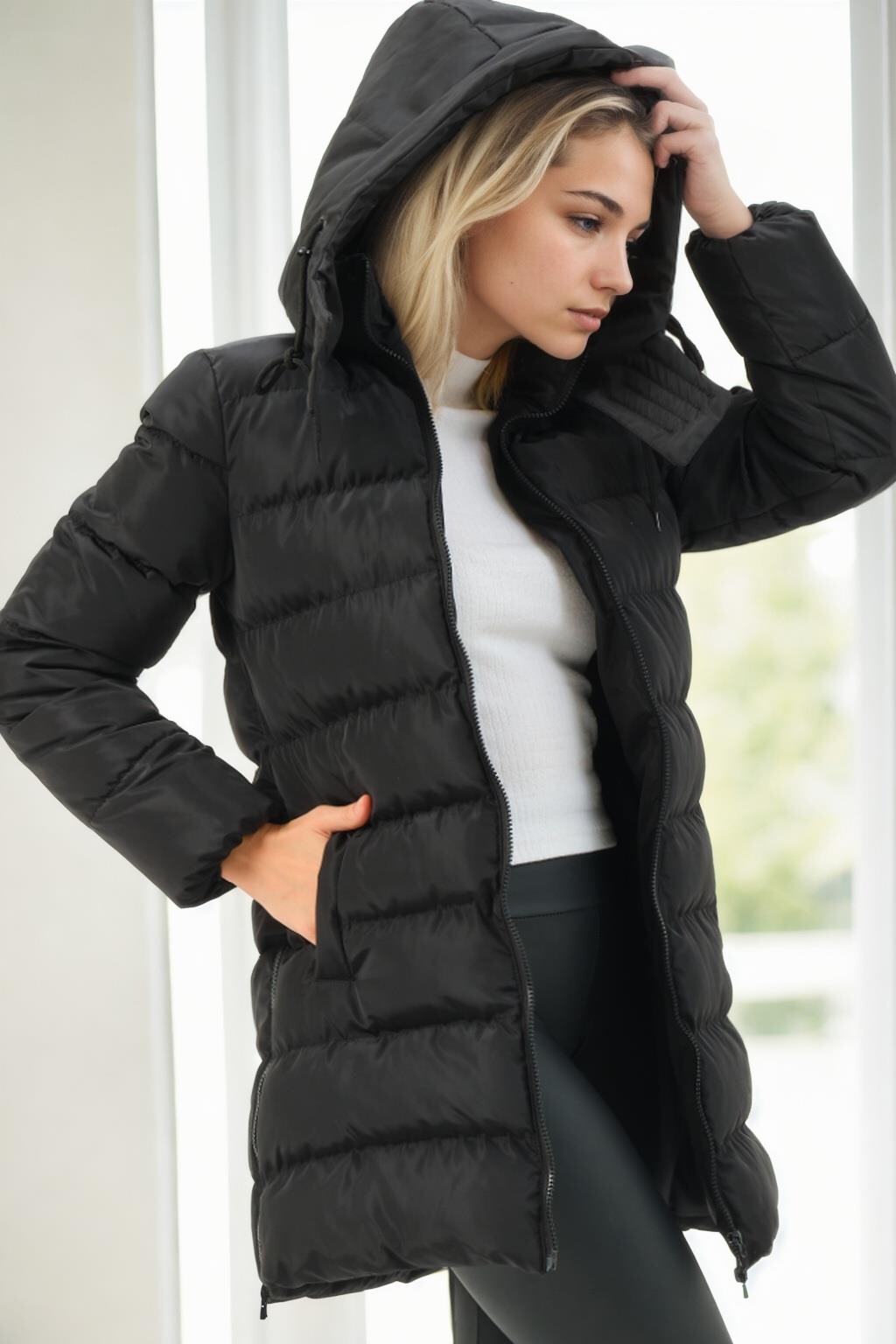 Z9770 DEWBERRY WOMEN'S COAT-BLACK-BLACK