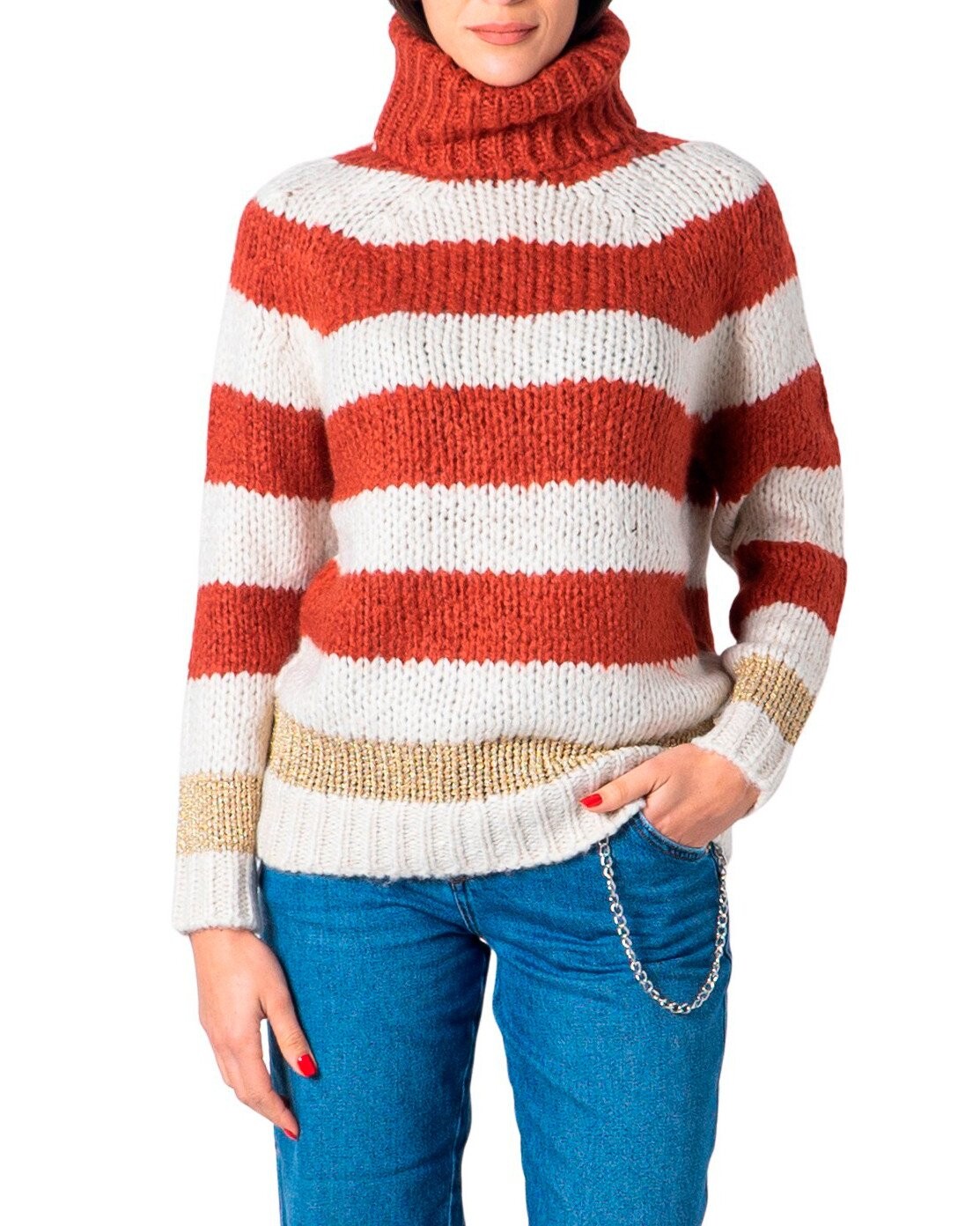 Pruhovaný rolákový sveter Only