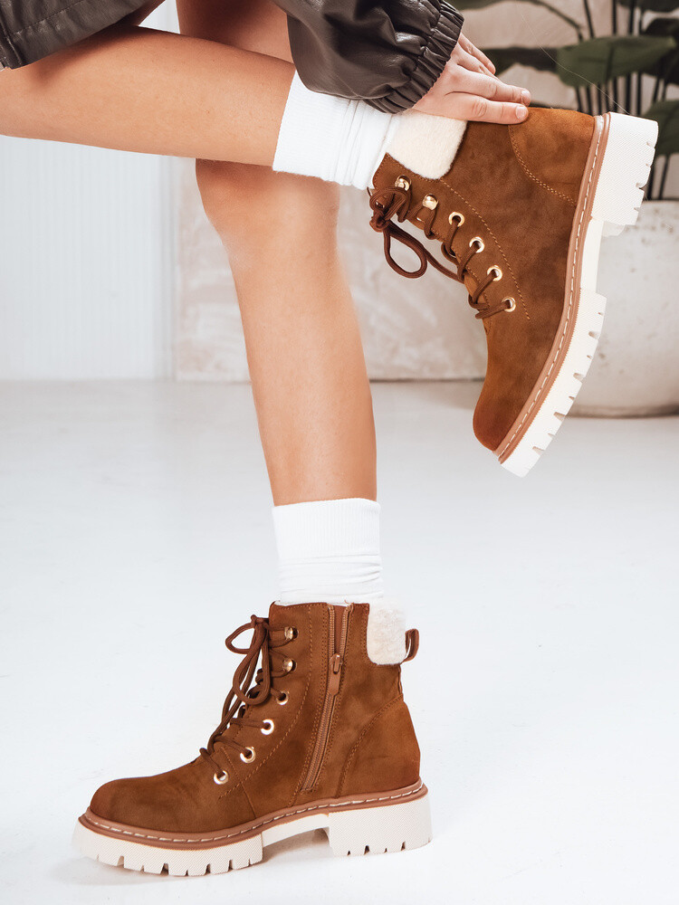 Hnedé členkové workery na šnurovanie