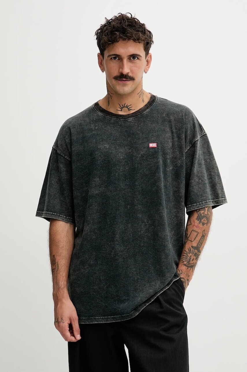 Bavlnené tričko Diesel T-BOXT-T4 pánske, šedá farba, melanžové, A18643.0AGBY