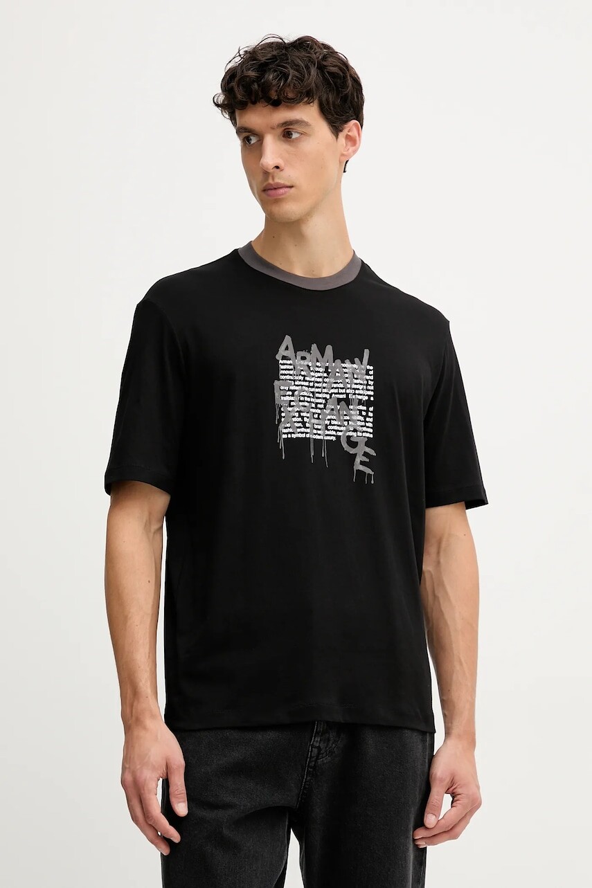 Bavlnené tričko Armani Exchange pánske, čierna farba, s potlačou, XM001450 AF10358