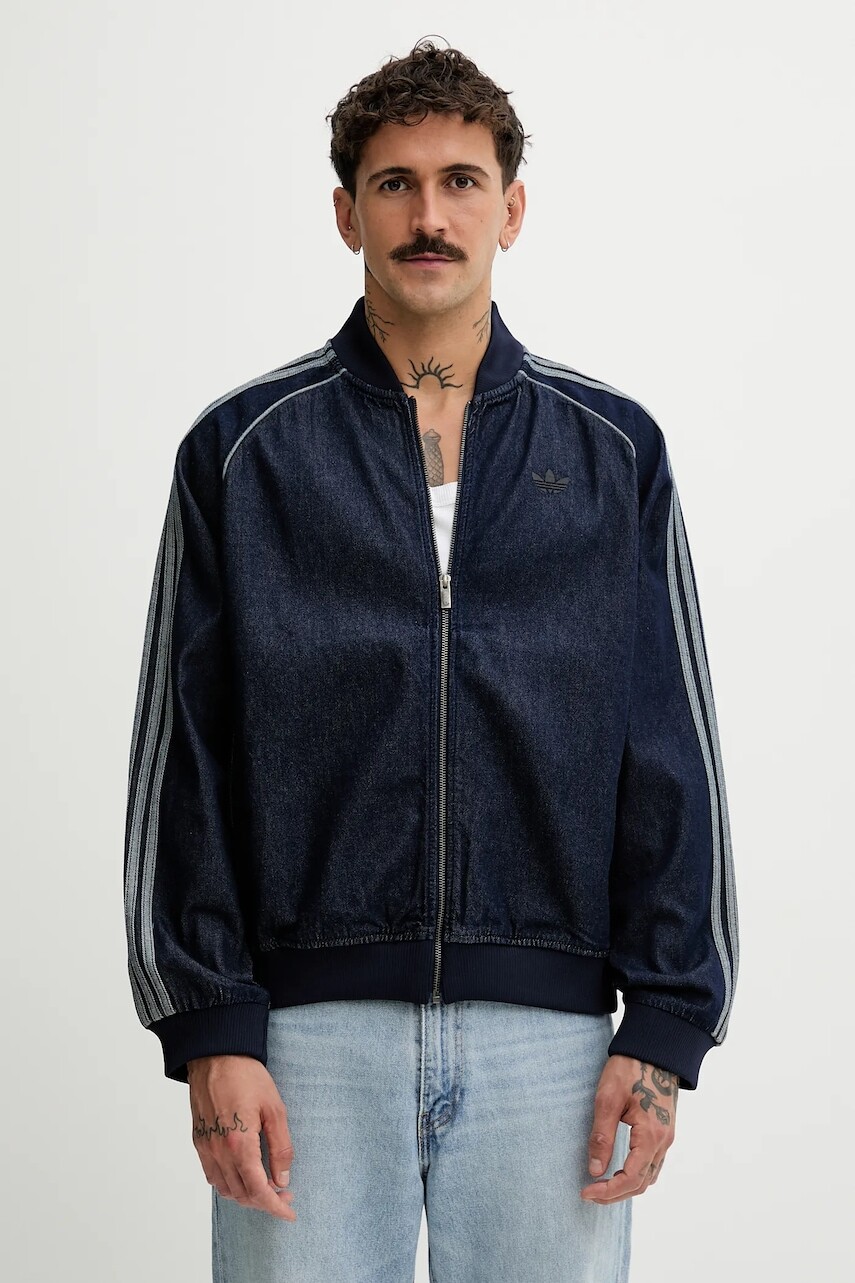 Džínsová mikina adidas Originals Adicolor loose SST tmavomodrá farba, jednofarebná, JX6461