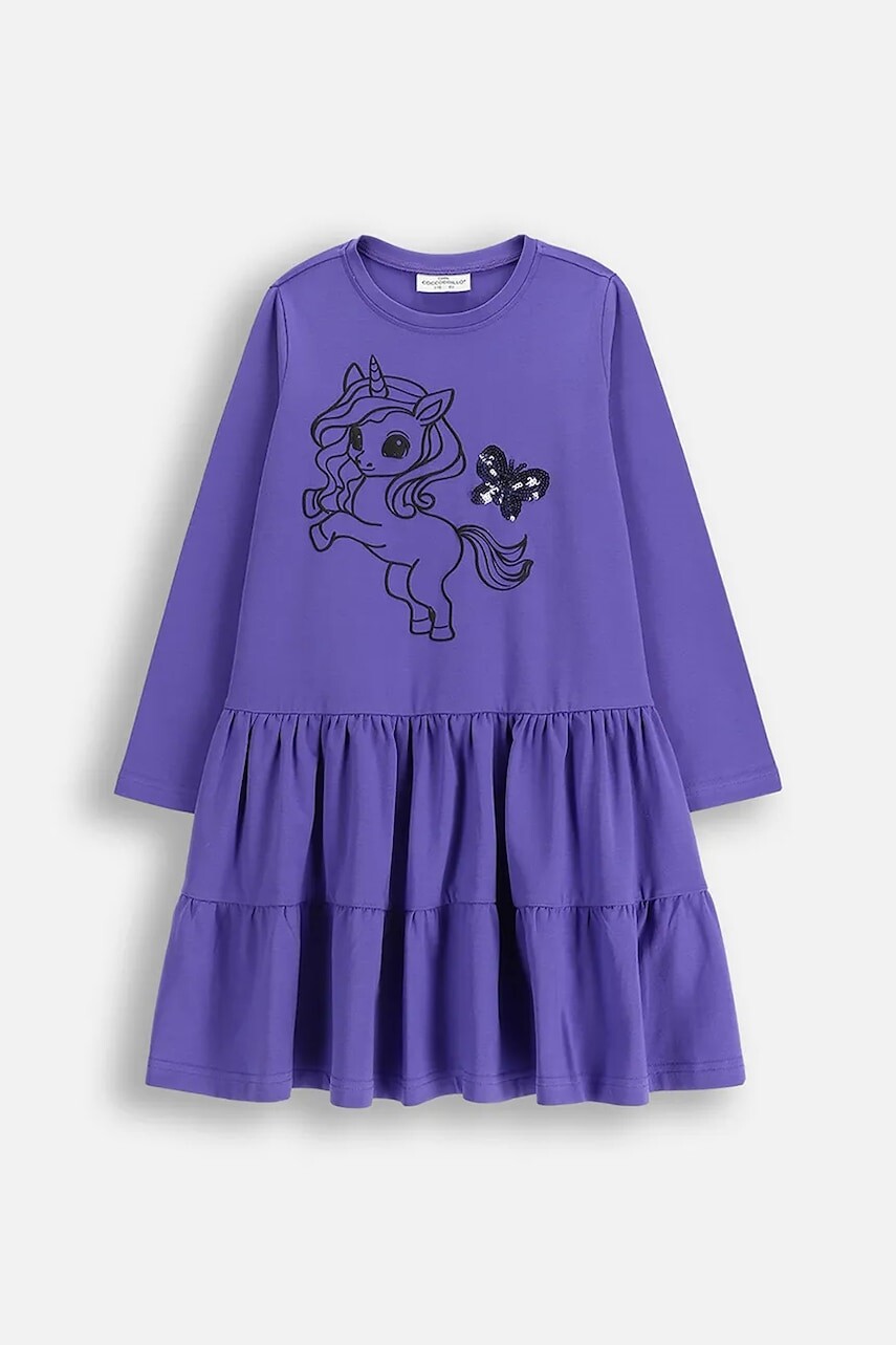 Detské bavlnené šaty Coccodrillo fialová farba, mini, áčkový strih, RAVE GIRL KIDS