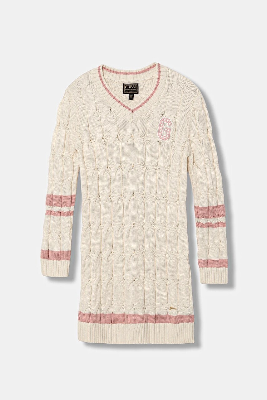 Dievčenské šaty s prímesou vlny Guess béžová farba, mini, priliehavé, J5BK18 Z37L1