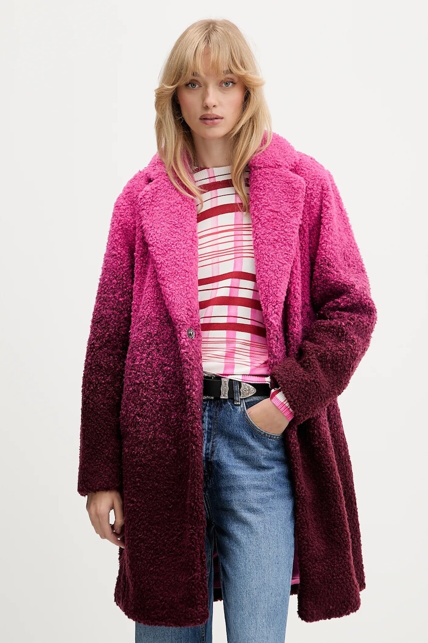 Kabát s prímesou vlny Desigual ICECREAM ružová farba, 25WWEW64