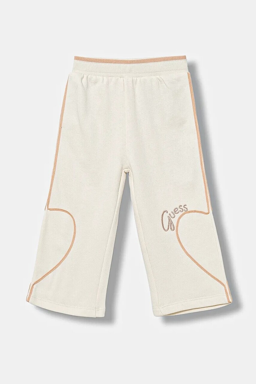Detské bavlnené tepláky Guess béžová farba, jednofarebné, K5BQ12 KAV34