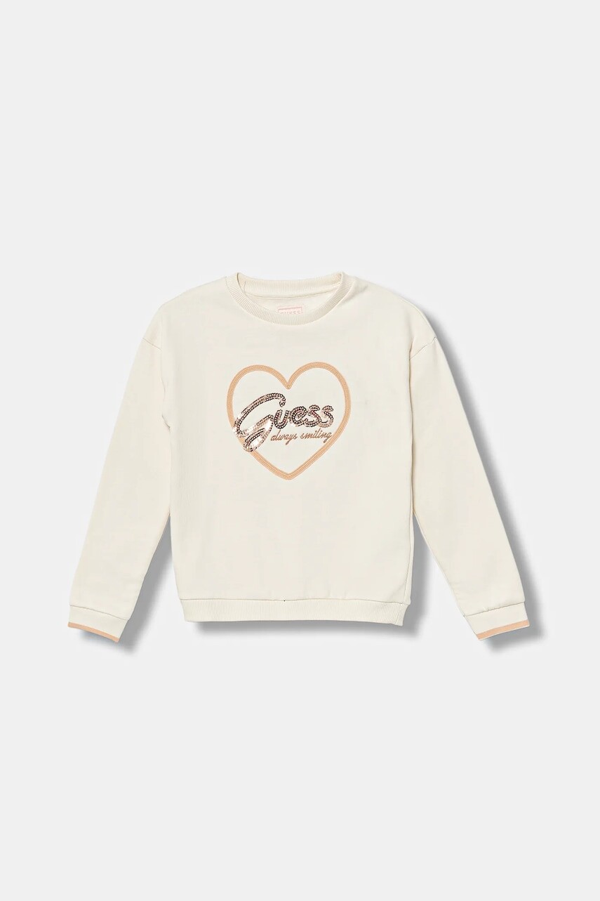 Detská bavlnená mikina Guess béžová farba, vzorovaná, K5BQ05 KAV34