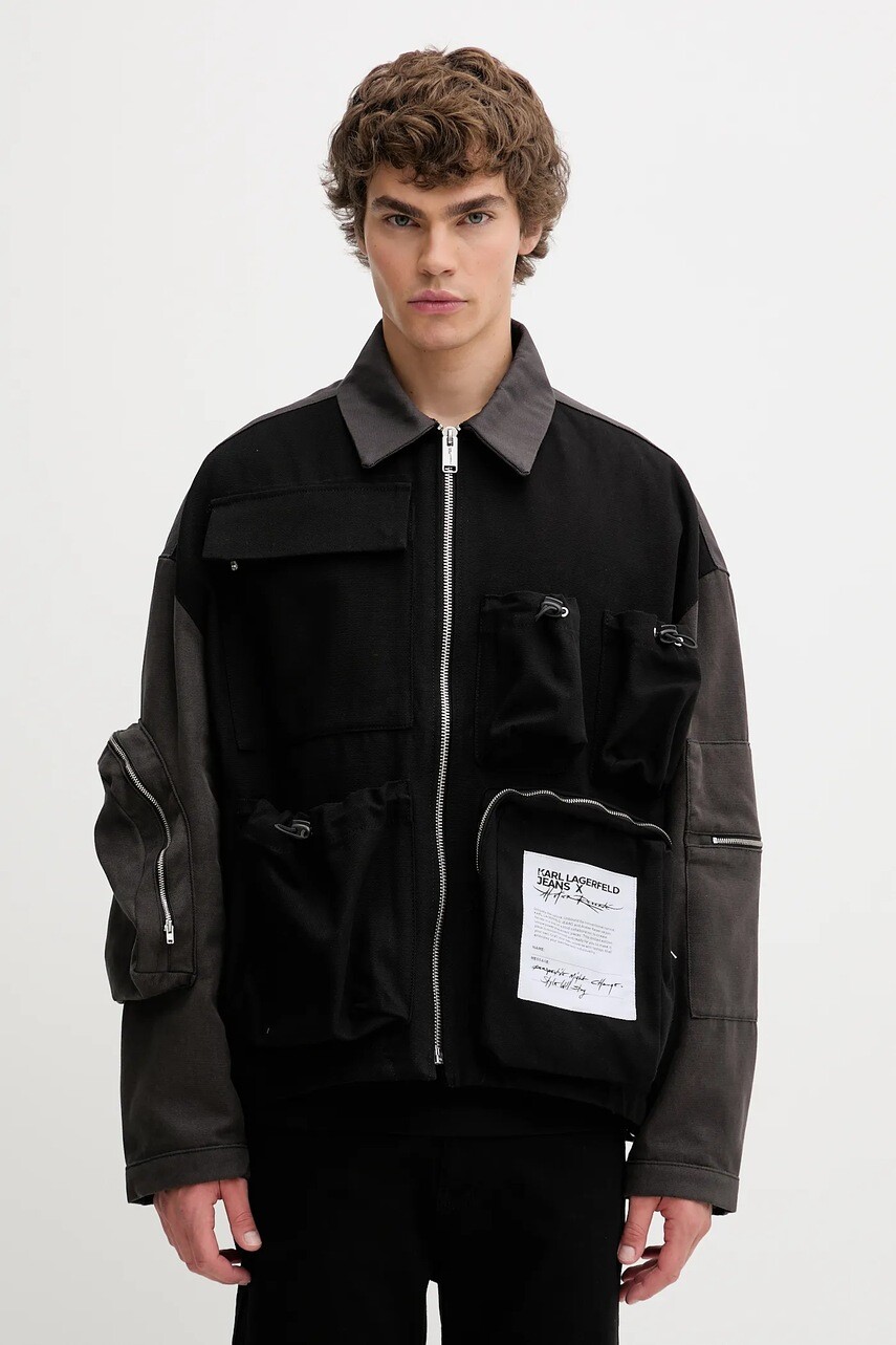 Bavlnená bunda Karl Lagerfeld Jeans čierna farba, prechodná, oversize, A1M15050