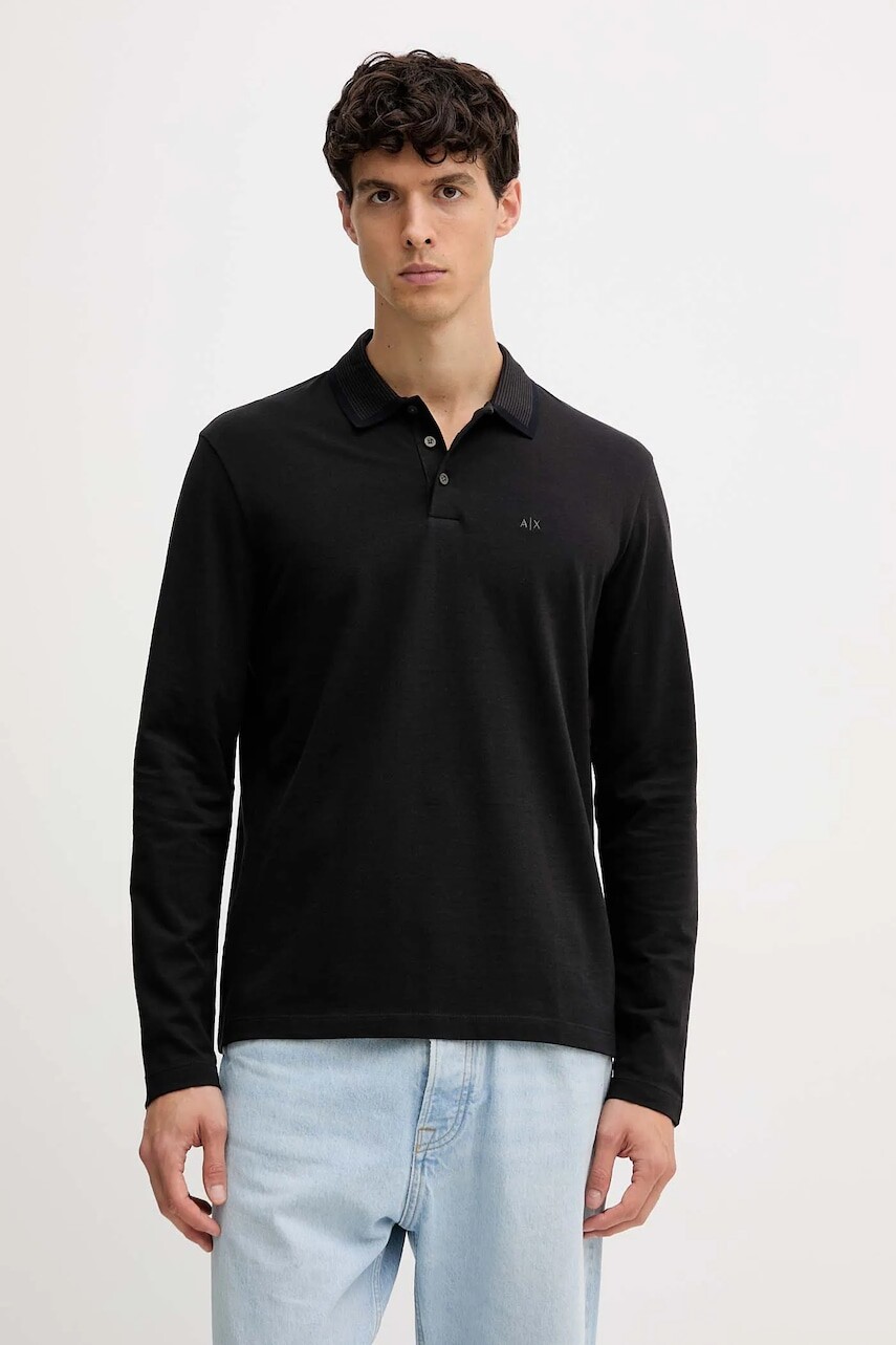 Bavlnené tričko s dlhým rukávom Armani Exchange čierna farba, s nášivkou, XM001068 AF10366