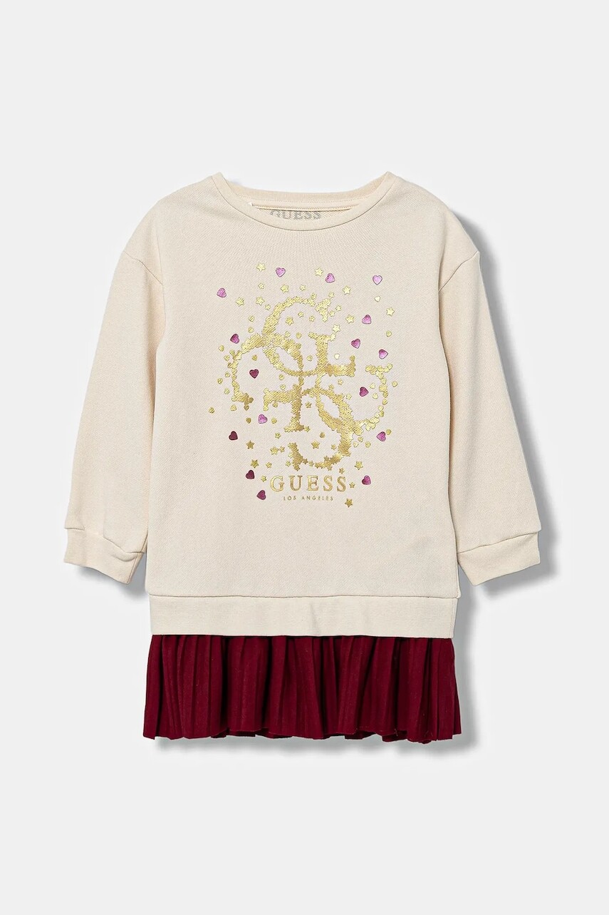 Dievčenské šaty Guess béžová farba, mini, rovný strih, K5BK07 KAD74