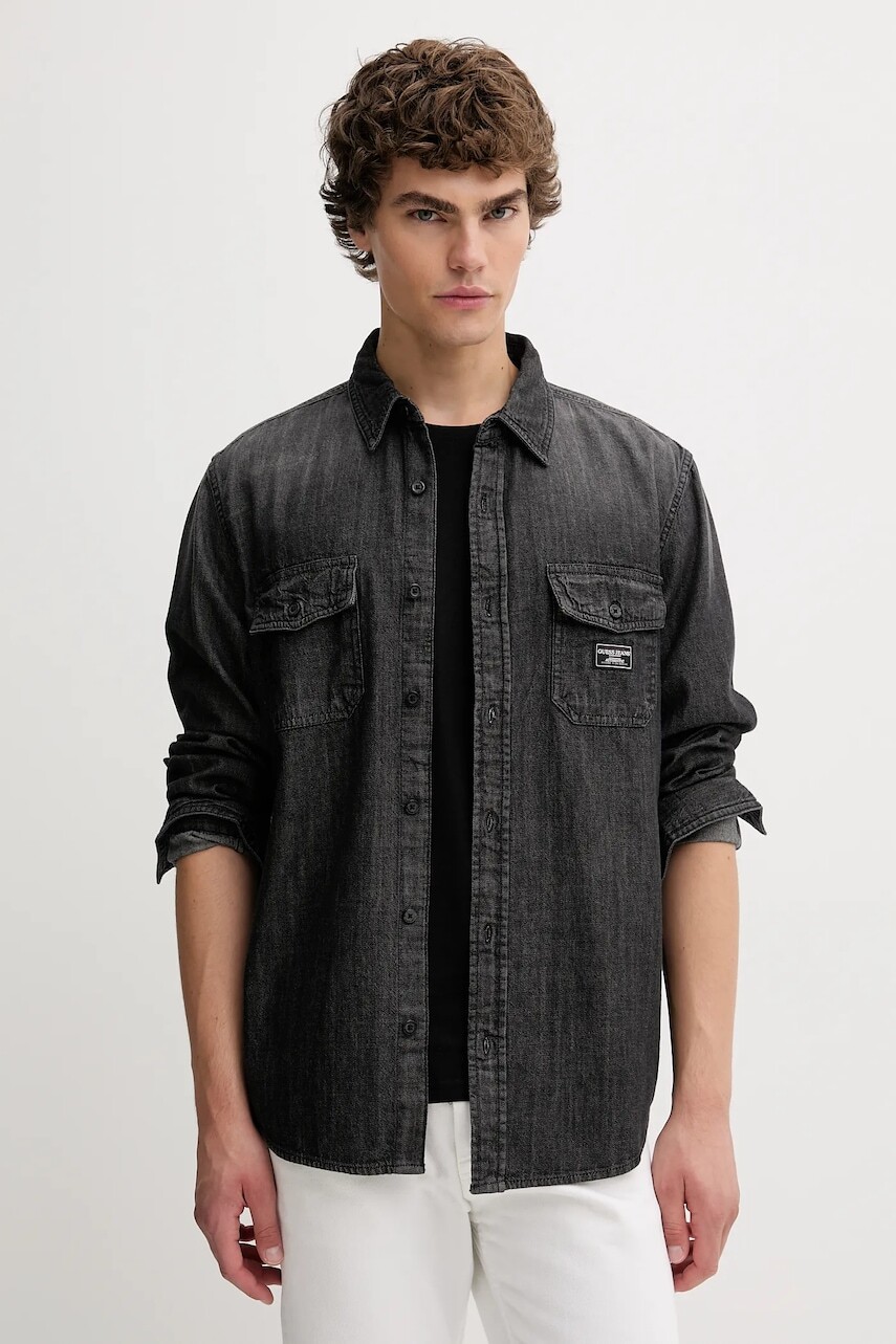 Rifľová košeľa Guess Jeans šedá farba, regular, s klasickým golierom, M5BH56 D5M92