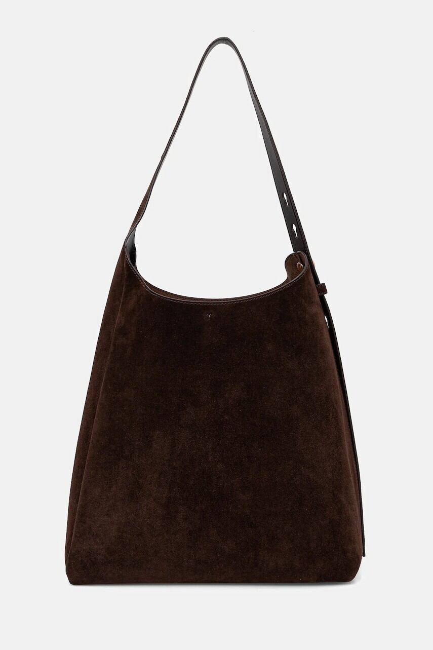 Semišová kabelka Tory Burch Romy Suede Hobo Bag hnedá farba, 175320.201