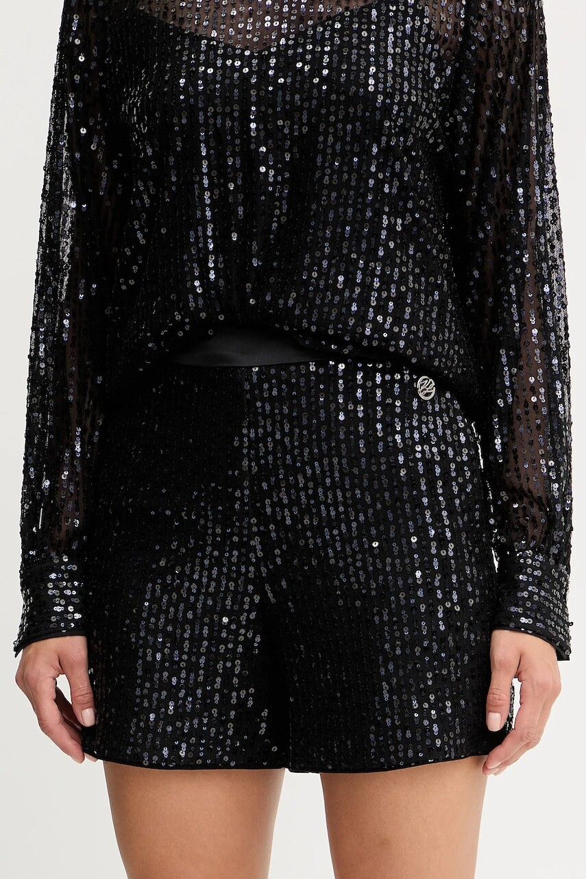 Šortky Karl Lagerfeld čierna farba, s nášivkou, vysoký pás, A4W10125