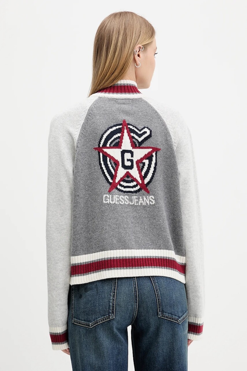 Kardigan s prímesou vlny Guess Jeans šedá farba, ľahké, W5BR12 Z0561