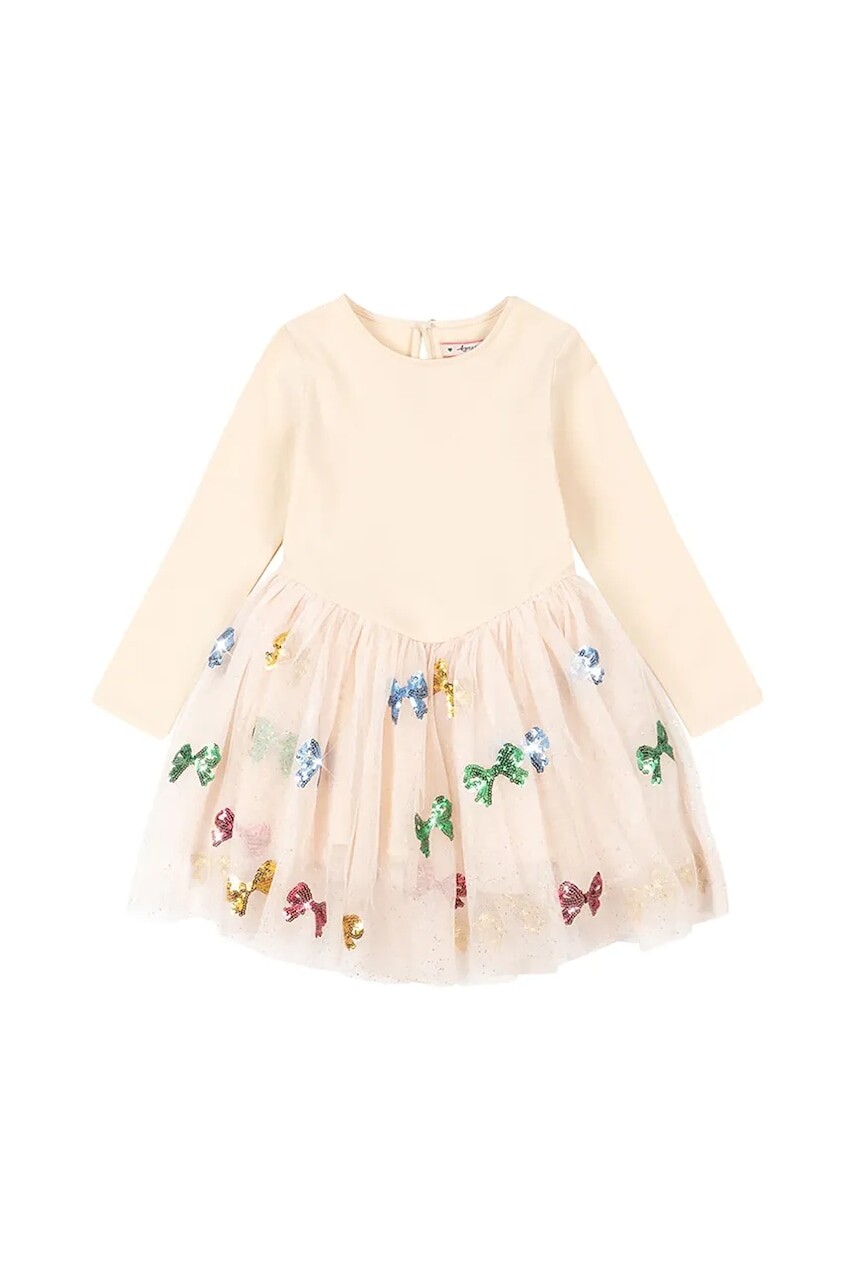 Dievčenské šaty Konges Sløjd YVONNE BALLERINA DRESS béžová farba, mini, áčkový strih, KS104045