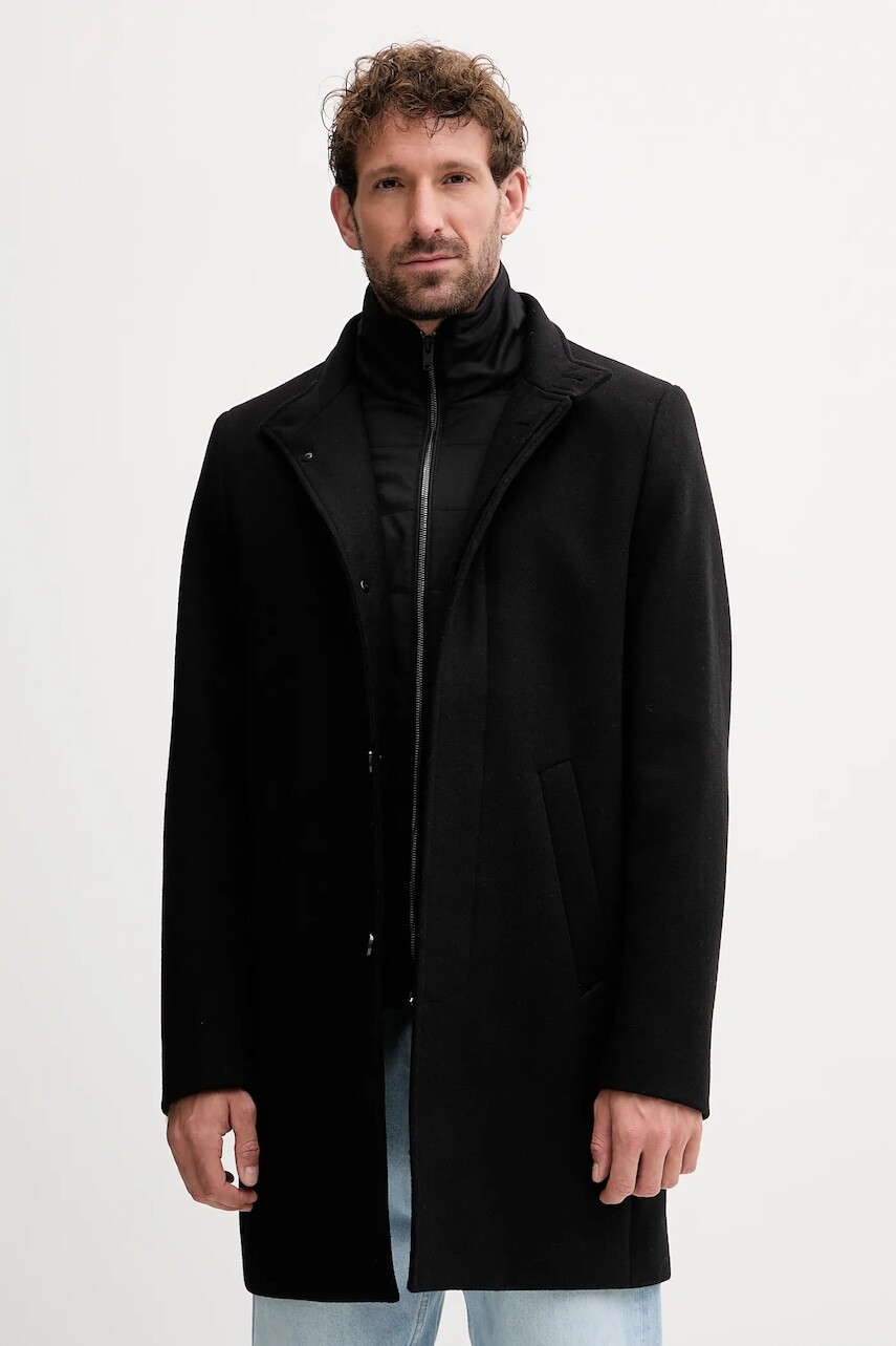Kabát s prímesou vlny Lindbergh čierna farba, 30-342030B