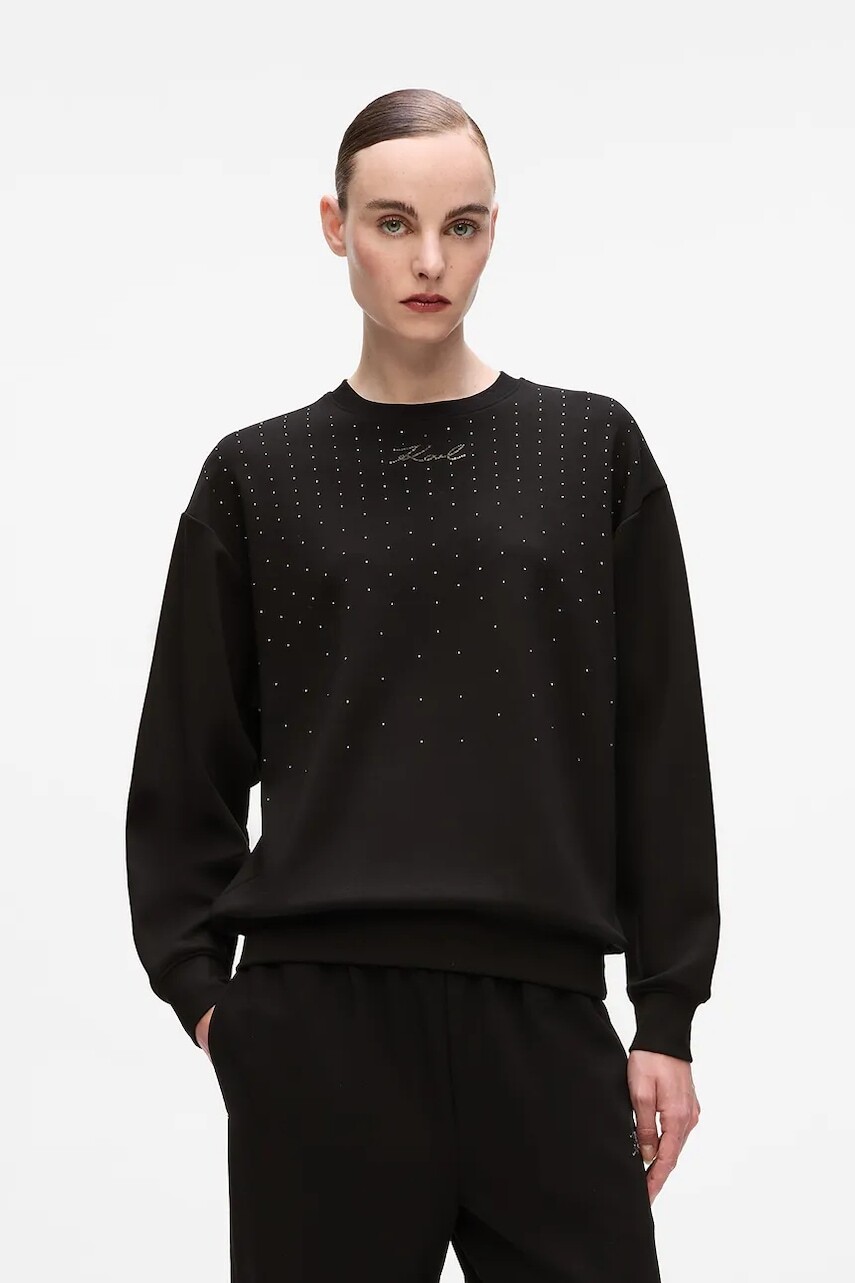 Mikina Karl Lagerfeld čierna farba, s nášivkou, A4W20038