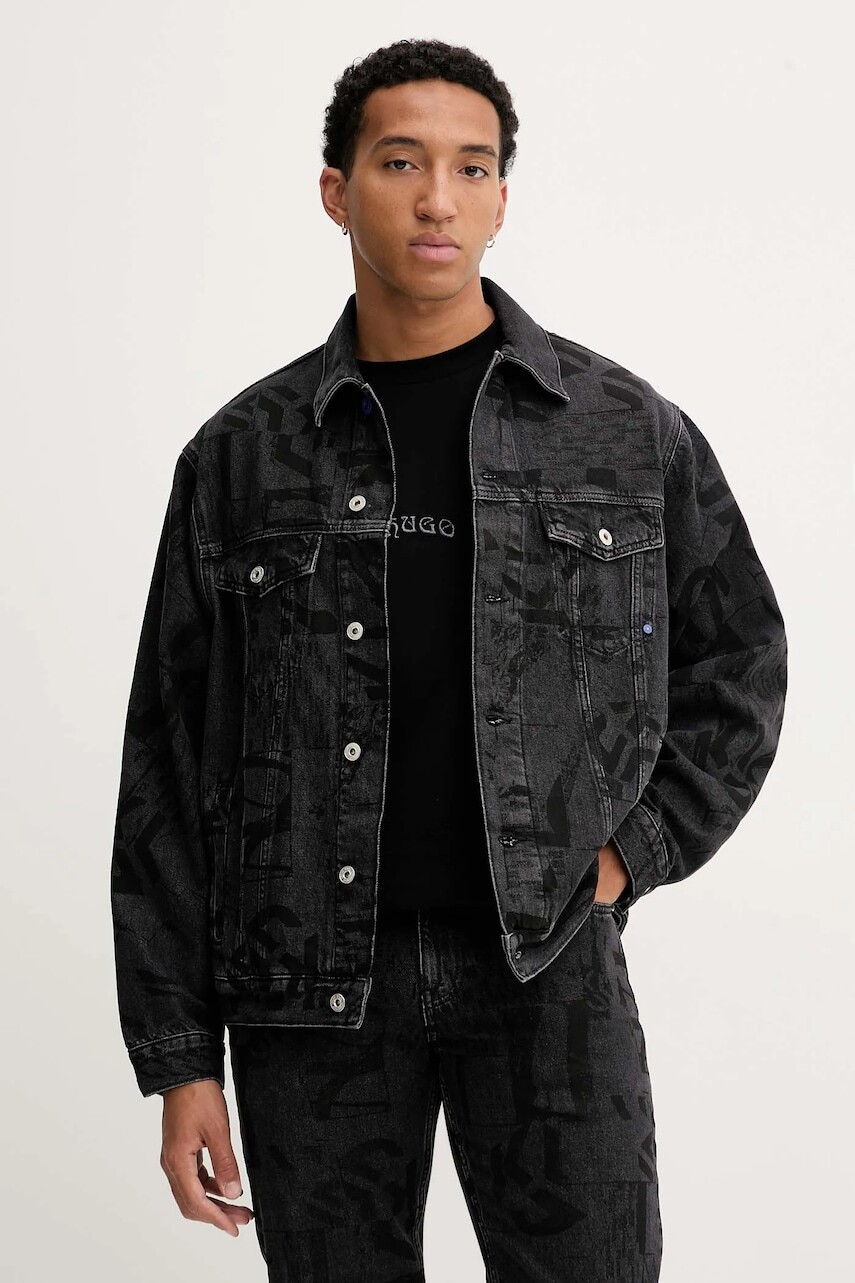 Rifľová bunda Karl Lagerfeld Jeans čierna farba, prechodná, oversize, A4M14013