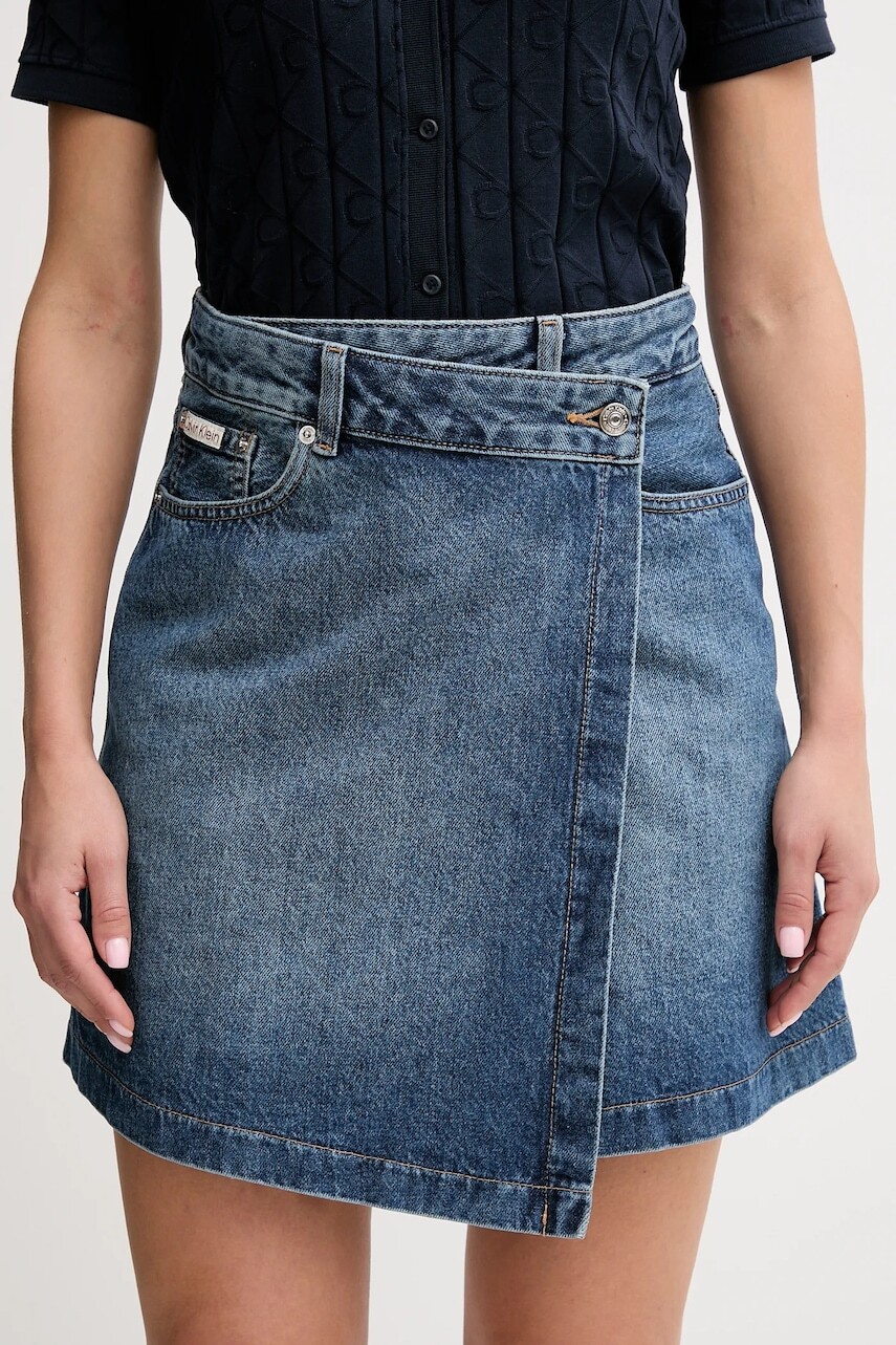 Rifľová sukňa Calvin Klein Jeans modrá farba, mini, rovný strih, LV047D776G