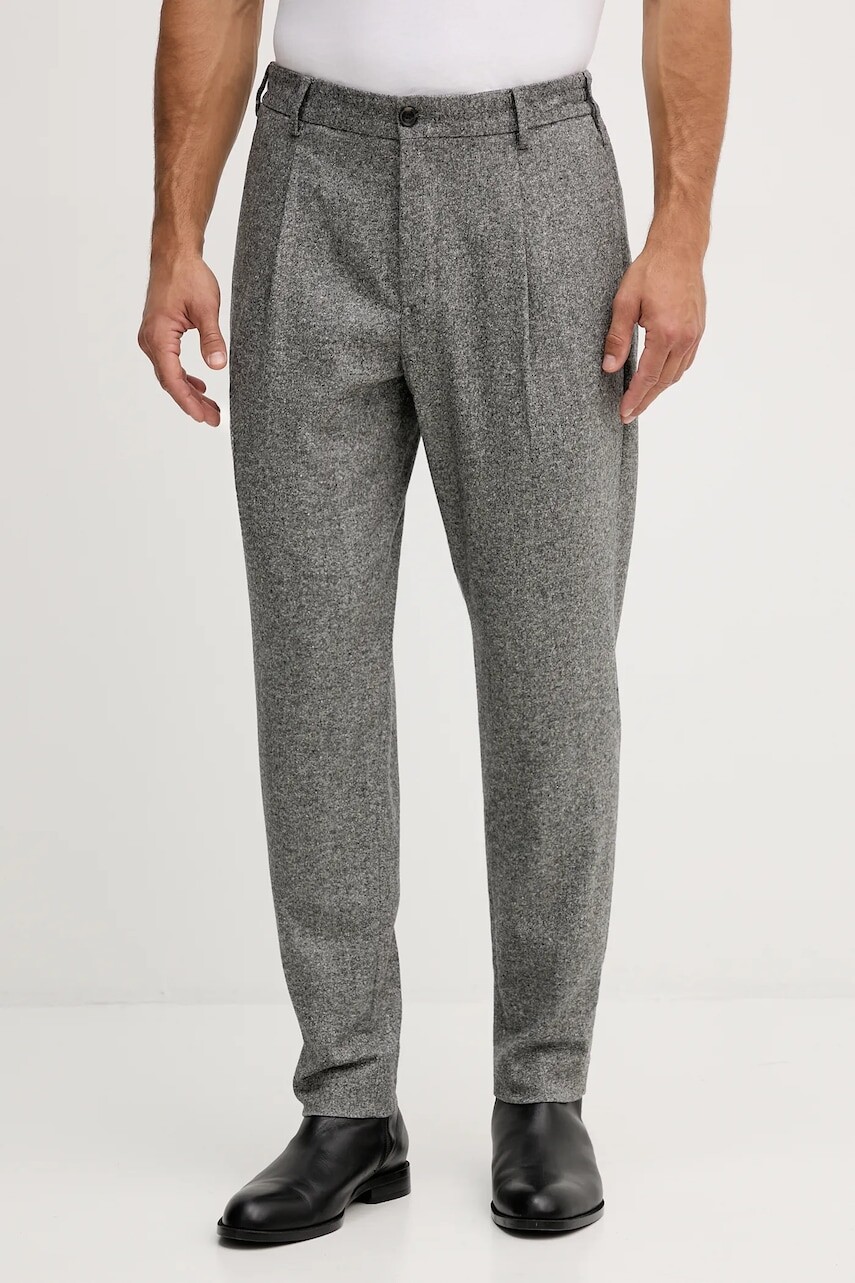 Nohavice s prímesou vlny Tommy Hilfiger šedá farba, rovný strih, MW0MW41340
