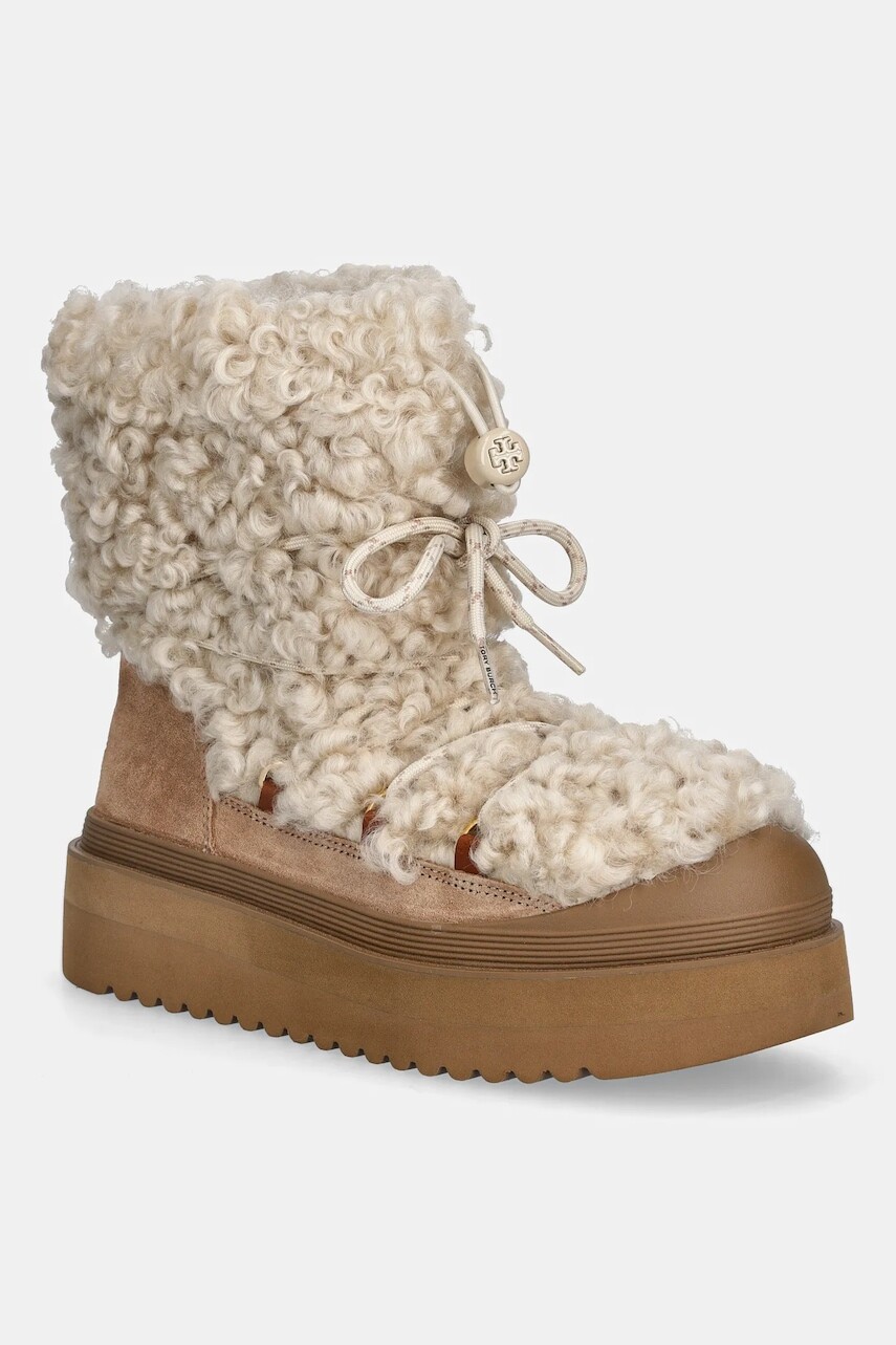 Snehule Tory Burch Mellow Shearling Lace Up Boot béžová farba, 170577.200