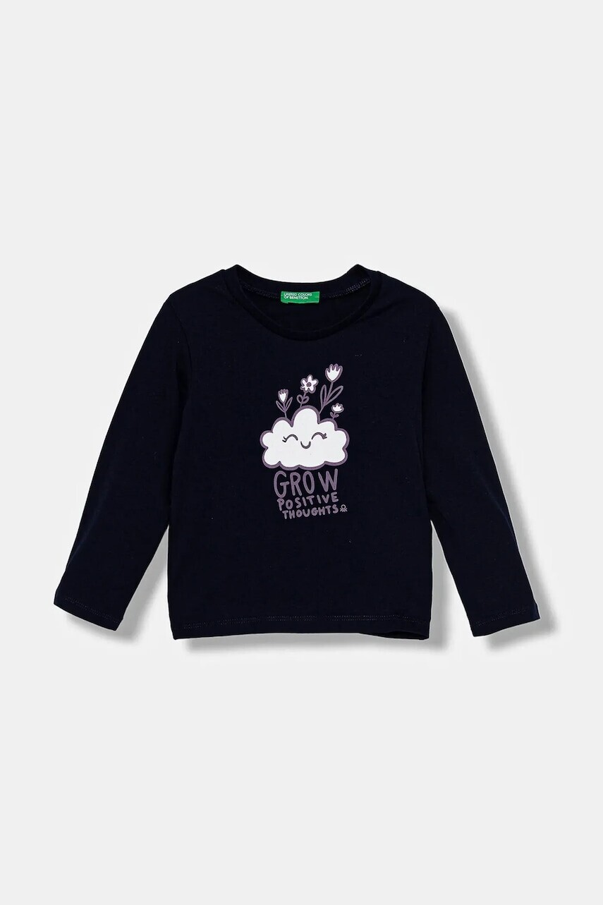 Detská bavlnená košeľa s dlhým rukávom United Colors of Benetton tmavomodrá farba, 3JERG10KB