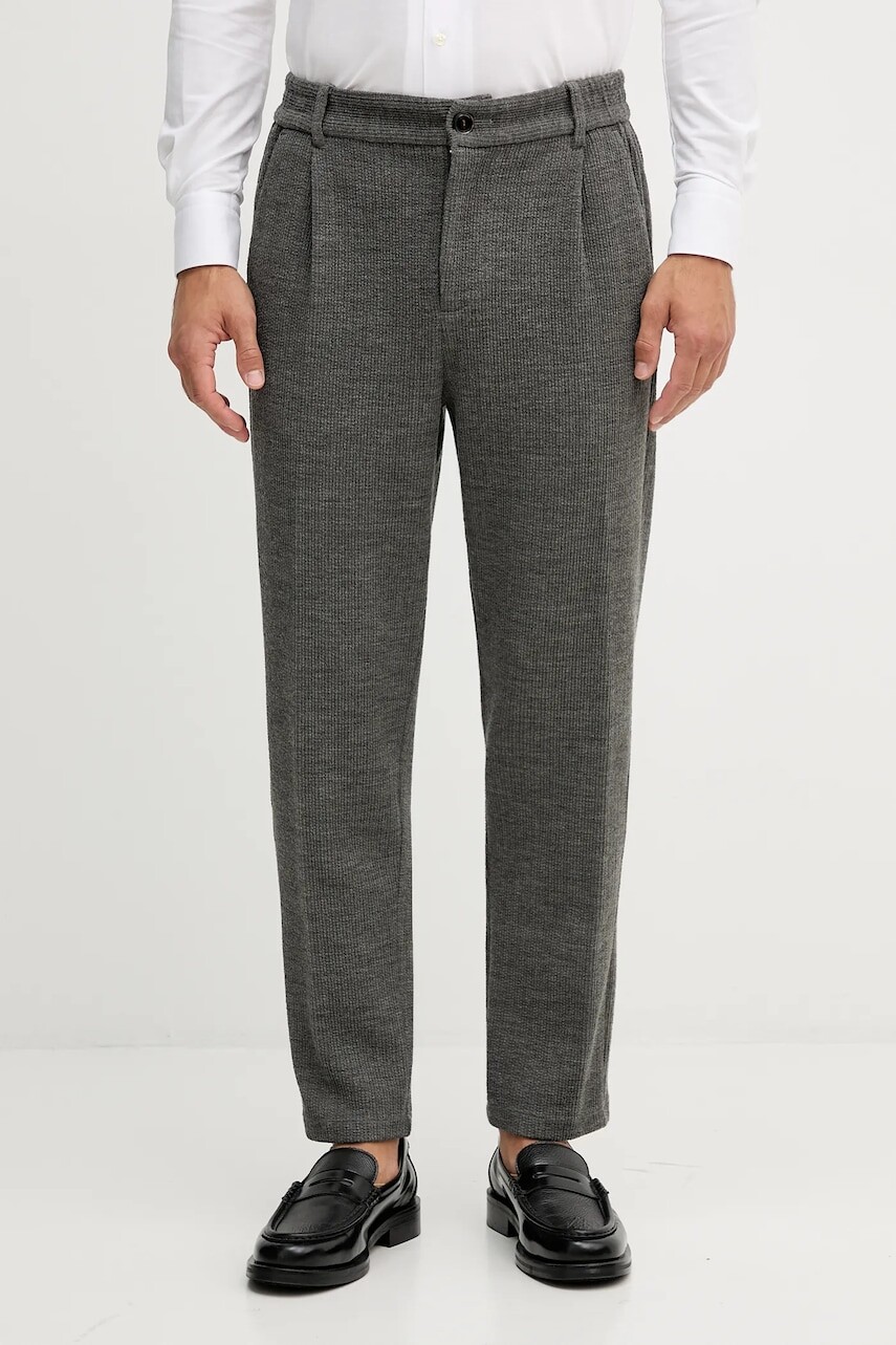 Nohavice s prímesou vlny Mos Mosh BALDO šedá farba, rovný strih, 509010