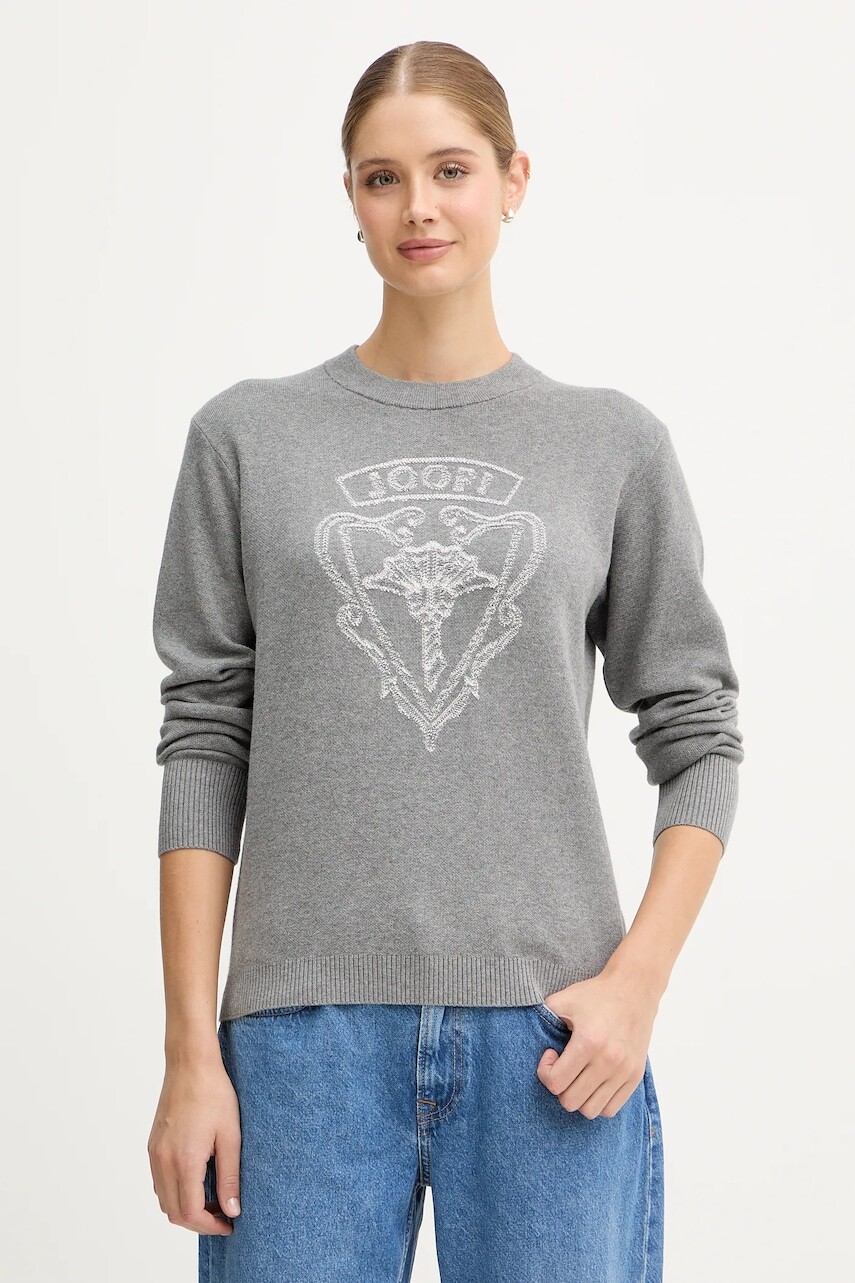 Sveter s prímesou hodvábu Joop! šedá farba, 30048477