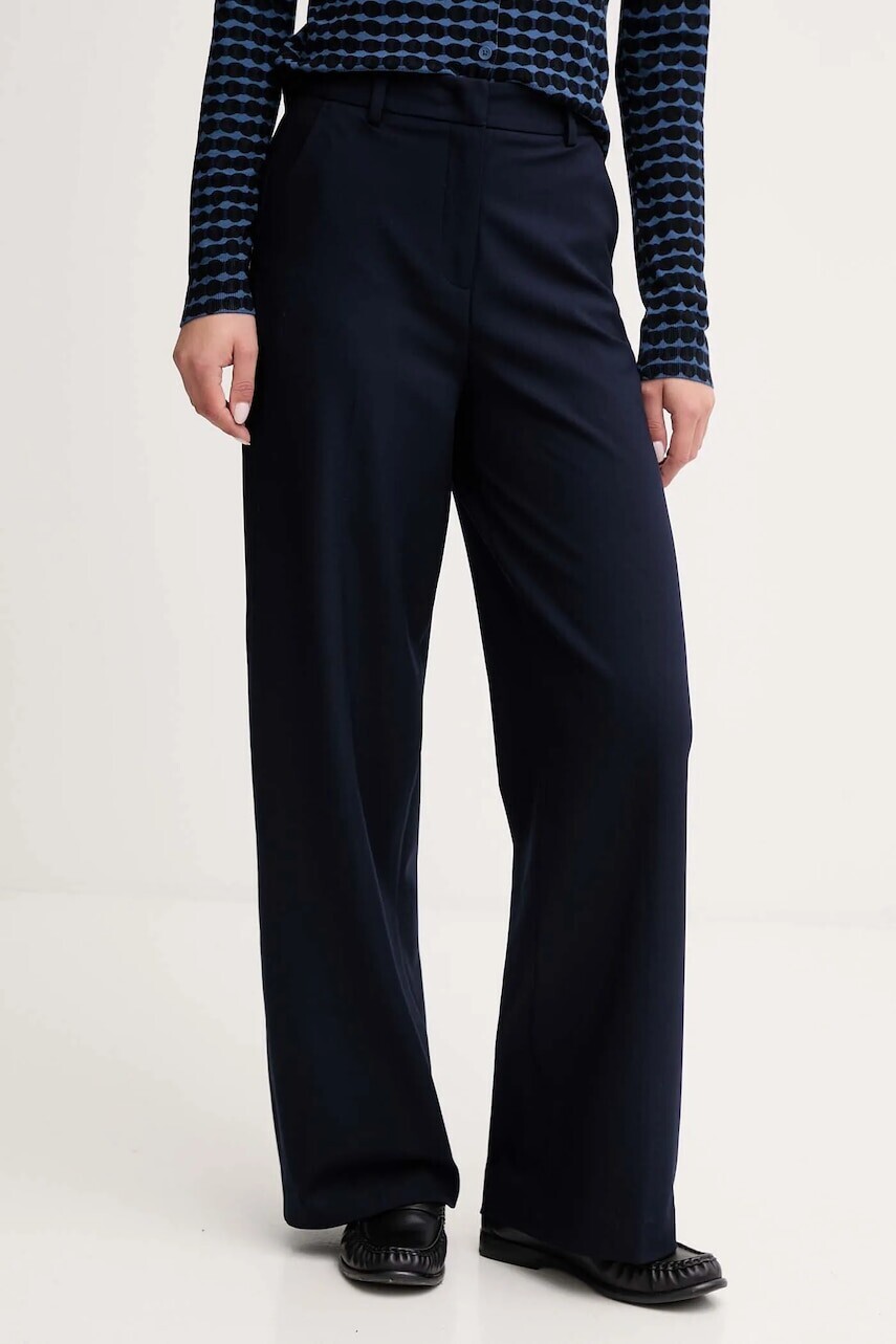 Nohavice United Colors of Benetton tmavomodrá farba, rovný strih, vysoký pás, 4L4HDF07F