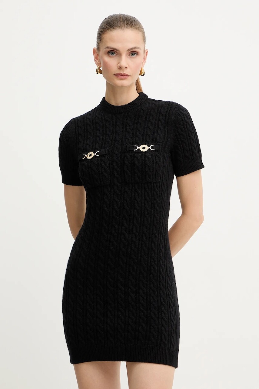 Vlnené šaty Patou čierna farba, mini, priliehavé, KN2588041